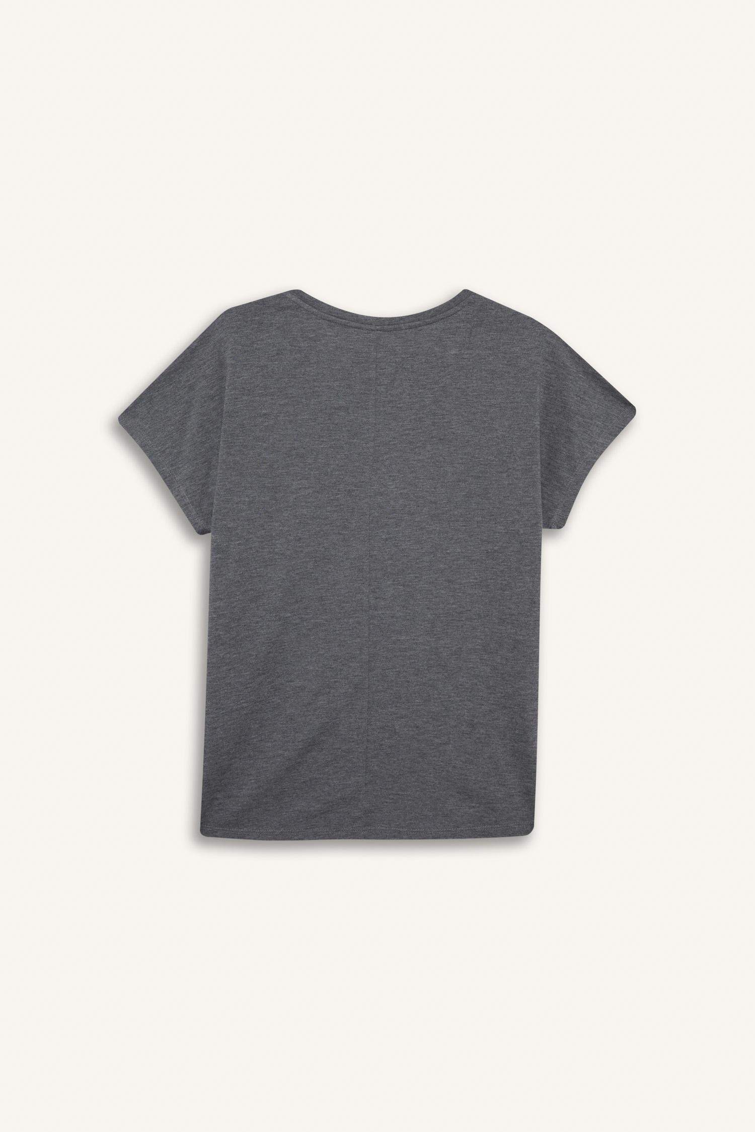 T-shirt motif papillon en strass à col rond et manches courtes