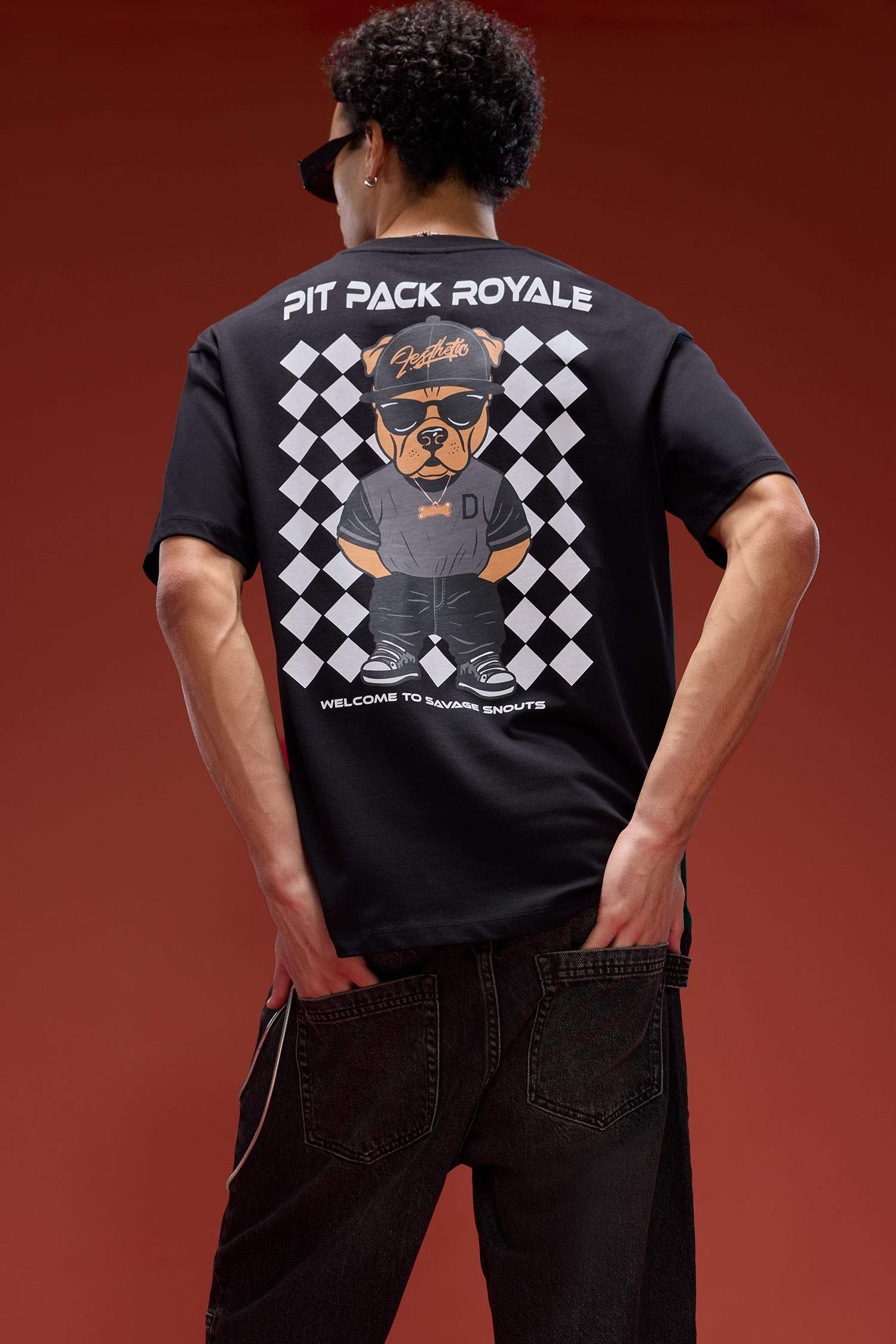 %100 Pamuk Boxy Fit Rahat Kesim Bisiklet Yaka Sırt Baskılı Kısa Kollu Tişört