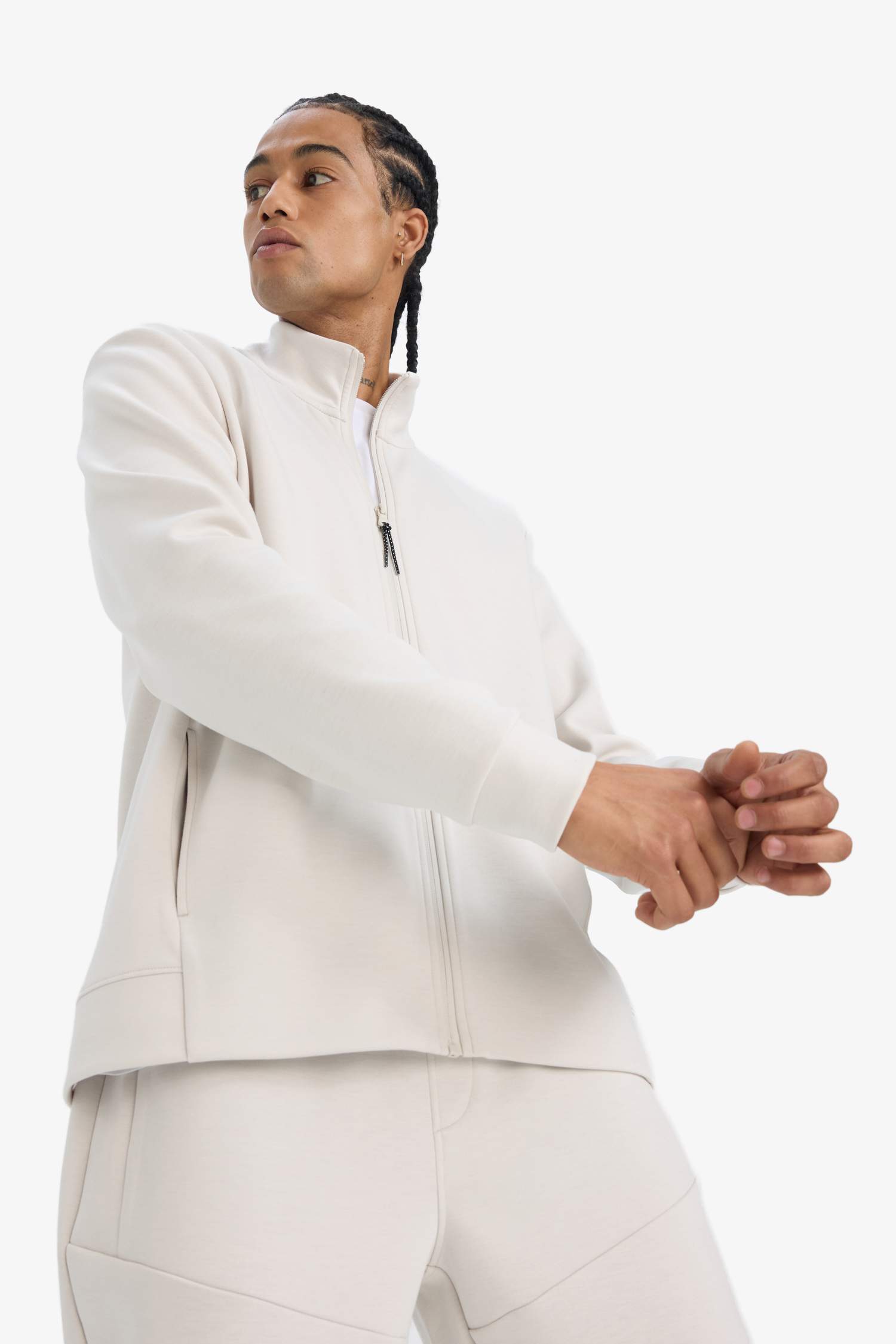 Standart Fit Dik Yaka Skuba Dalgıç Kumaş Fermuarlı Hırka