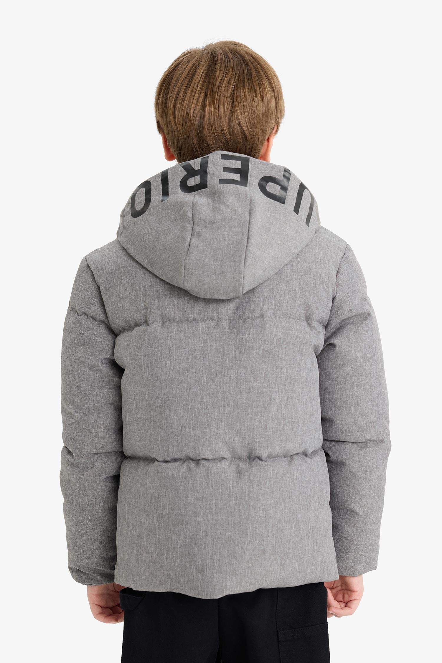 Erkek Çocuk Su İtici Kapüşonlu Fermuarlı Şişme Mont