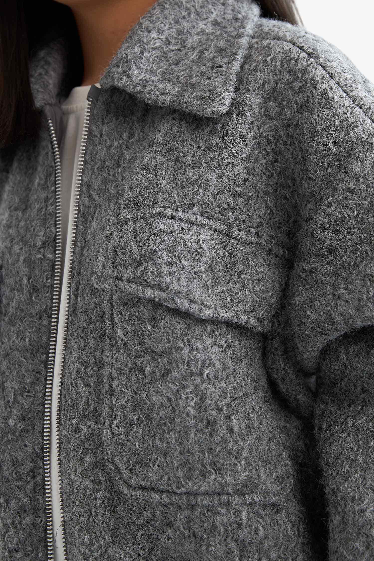 Girl Polo Collar Zippered Puffer Jacket