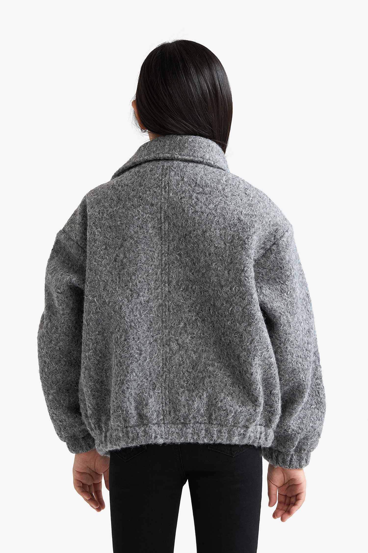 Girl Polo Collar Zippered Puffer Jacket