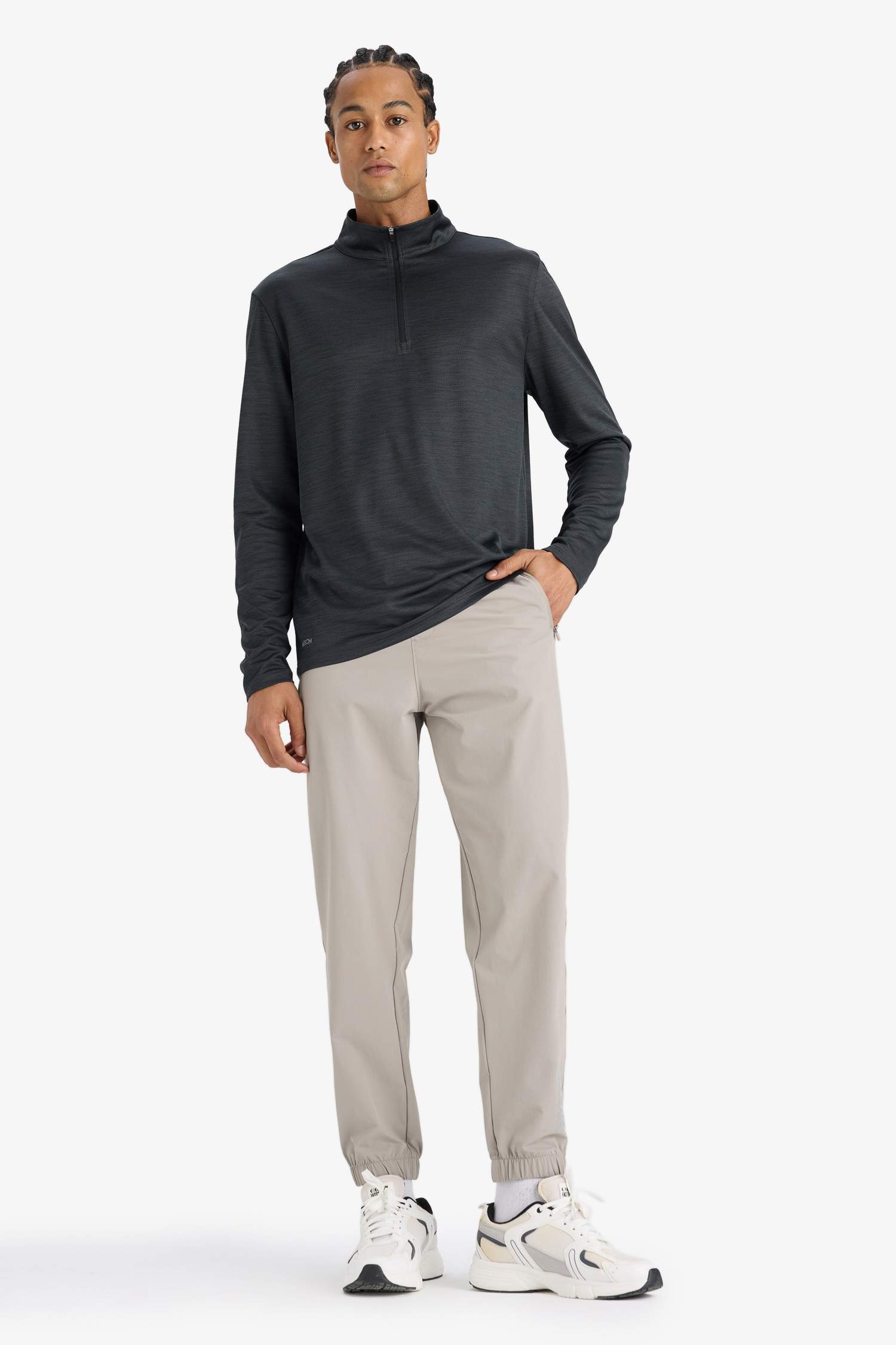 DeFactoFit Slim Fit Dar Kesim Dik Yaka Çabuk Kuruyan Nefes Alabilen Esnek Kumaş Fermuarlı Sporcu Uzun Kollu Body