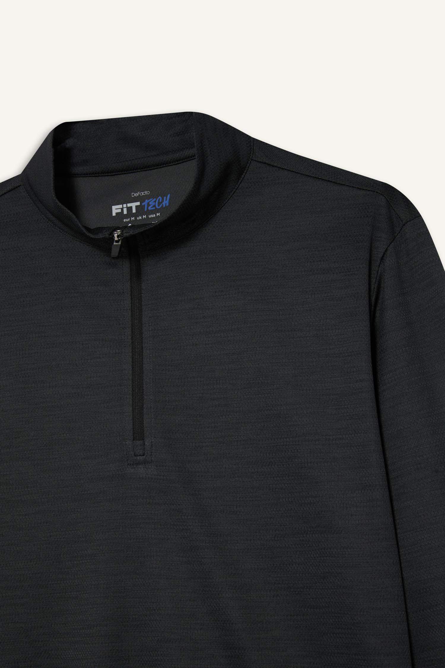 DeFactoFit Slim Fit Dar Kesim Dik Yaka Çabuk Kuruyan Nefes Alabilen Esnek Kumaş Fermuarlı Sporcu Uzun Kollu Body