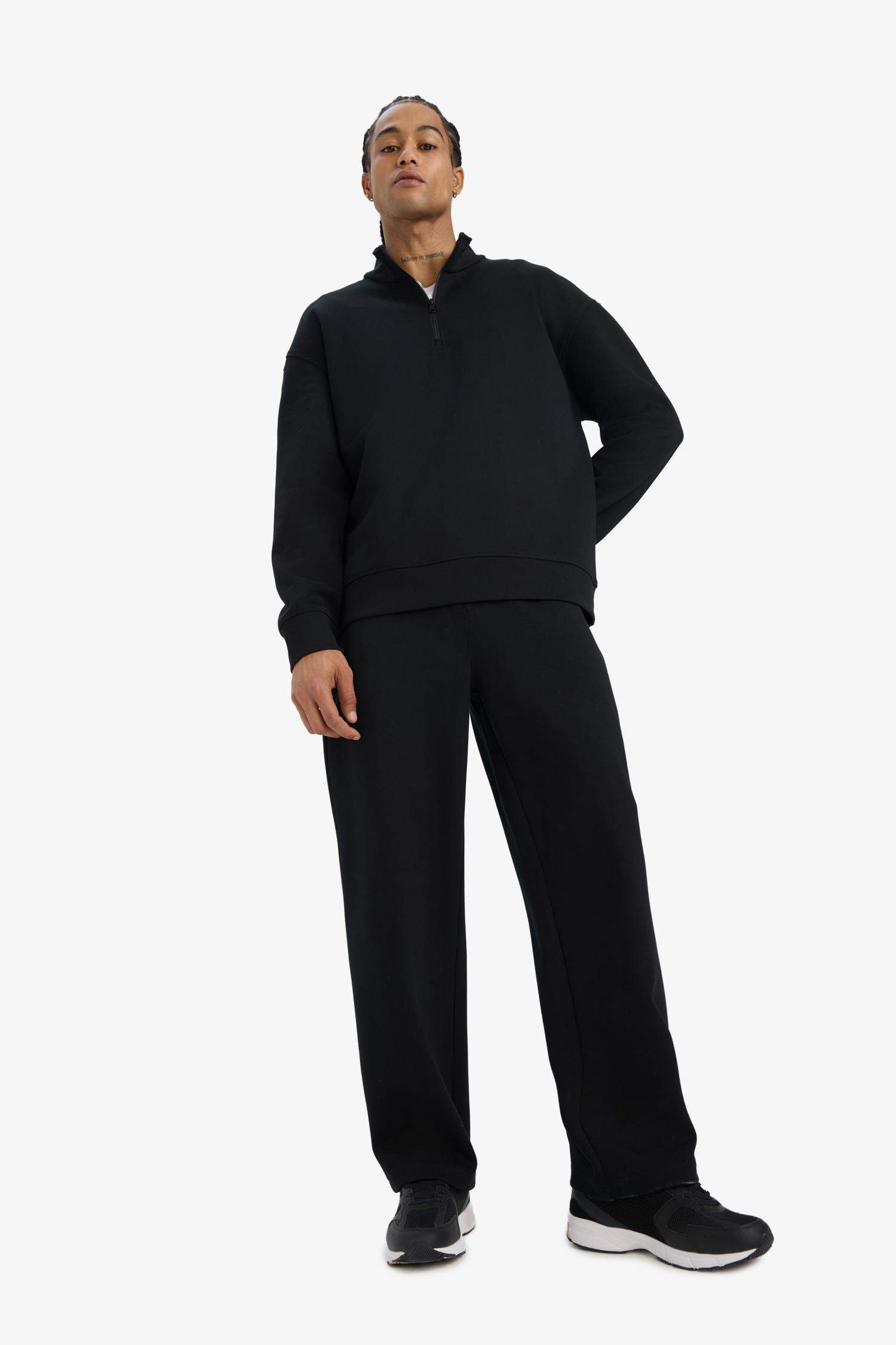 Boxy Fit Dik Yaka Yarım Fermuarlı Skuba Dalgıç Kumaş Sweatshirt