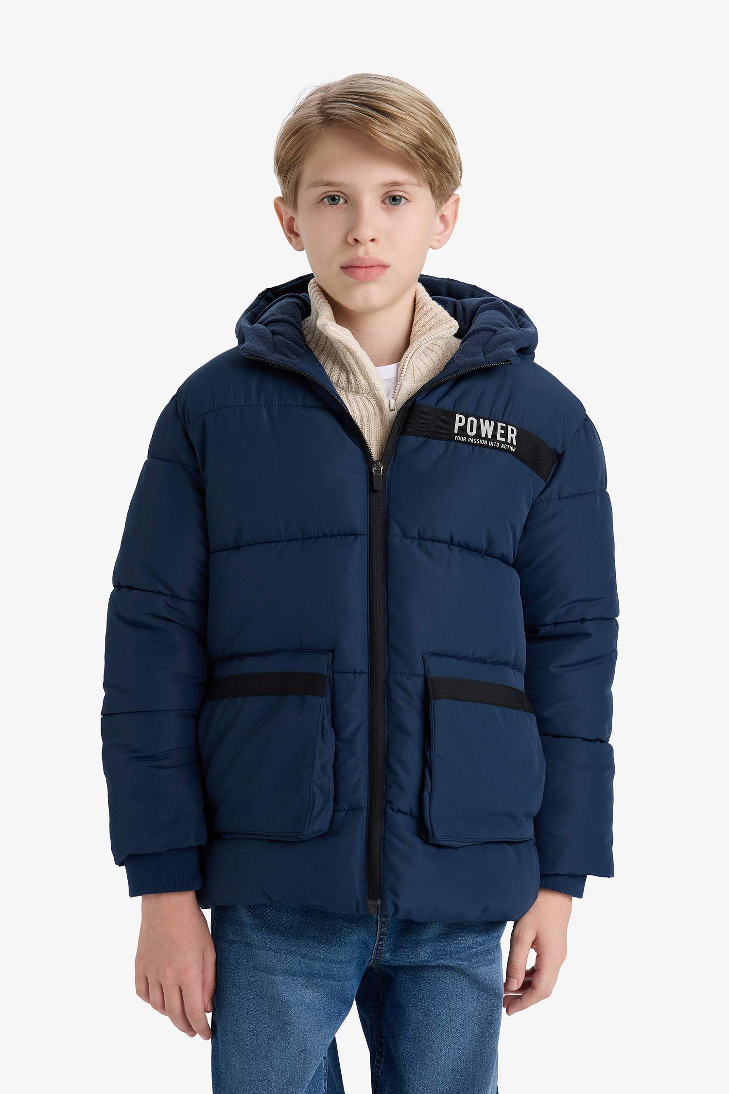 Erkek Çocuk Su İtici Kapüşonlu Polar Astarlı Parka