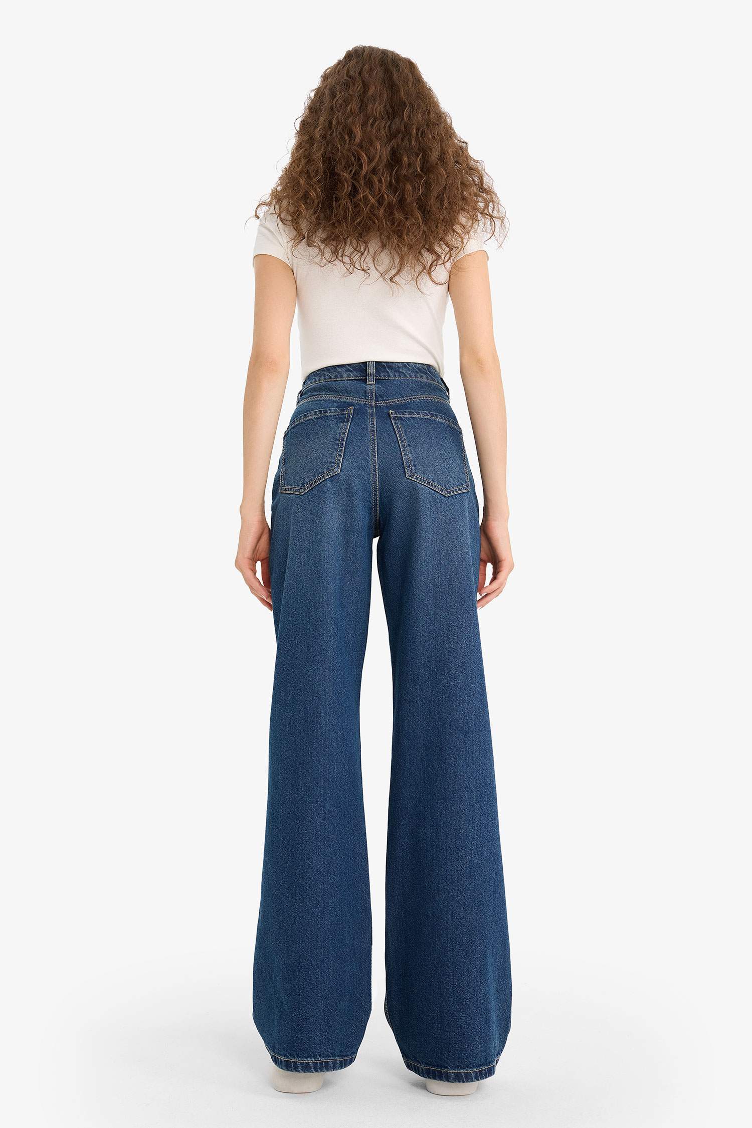 Таңдай Кең деним көрінісі тұрақты етек Шалбар