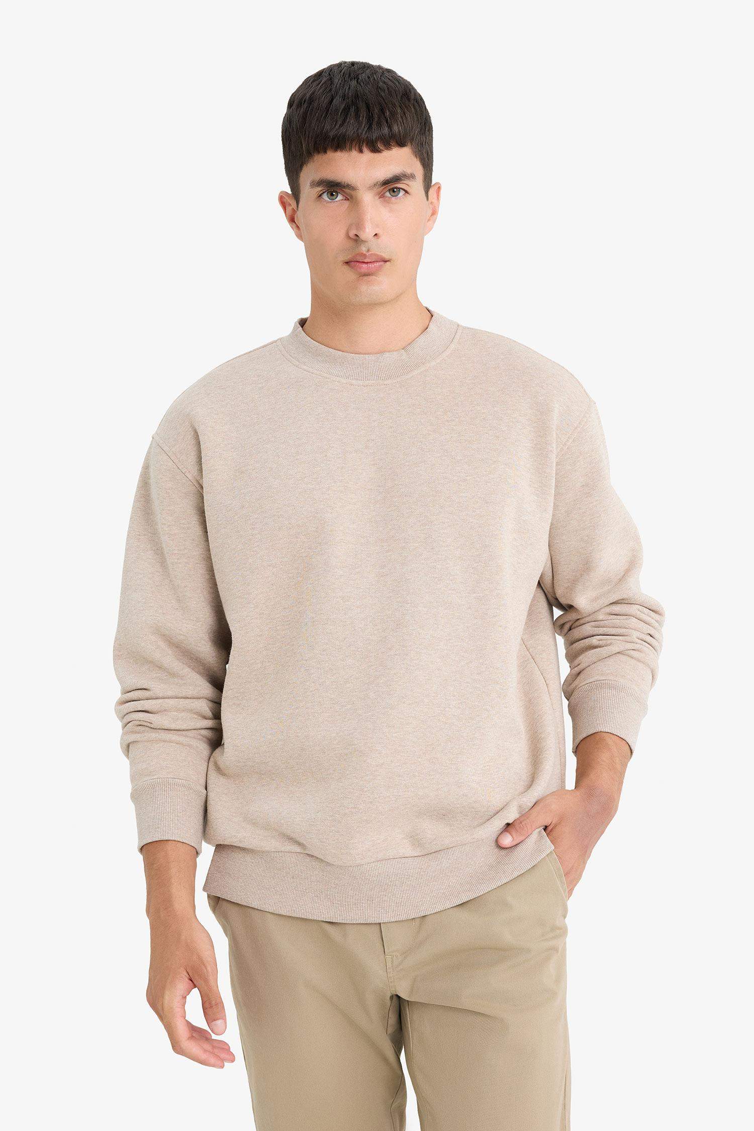 Relax Fit Bisiklet Yaka Kalın Kumaş Sweatshirt