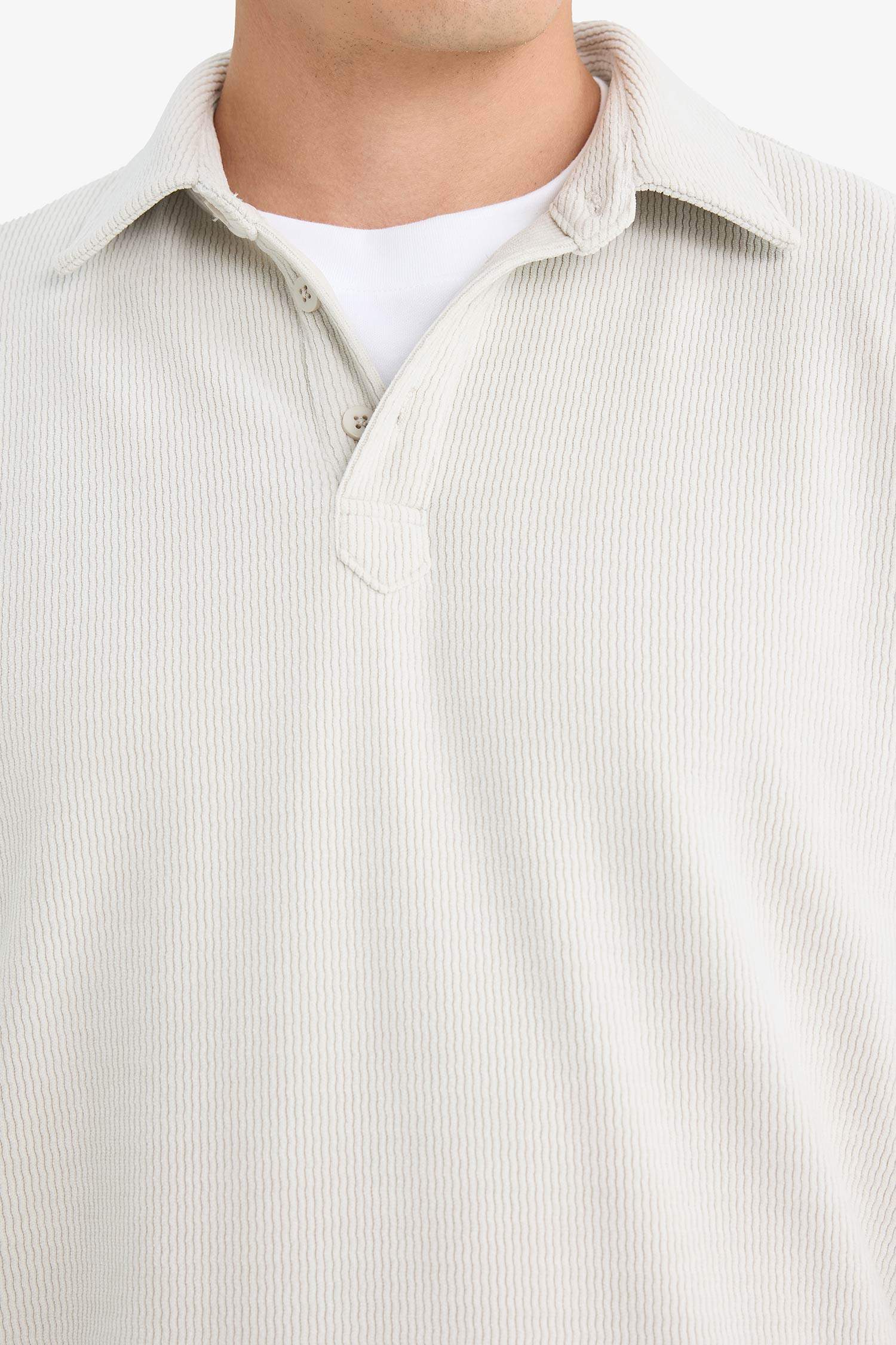 Regular Fit Polo Yaka Yarım Fermuarlı Fitilli Kadife Sweatshirt