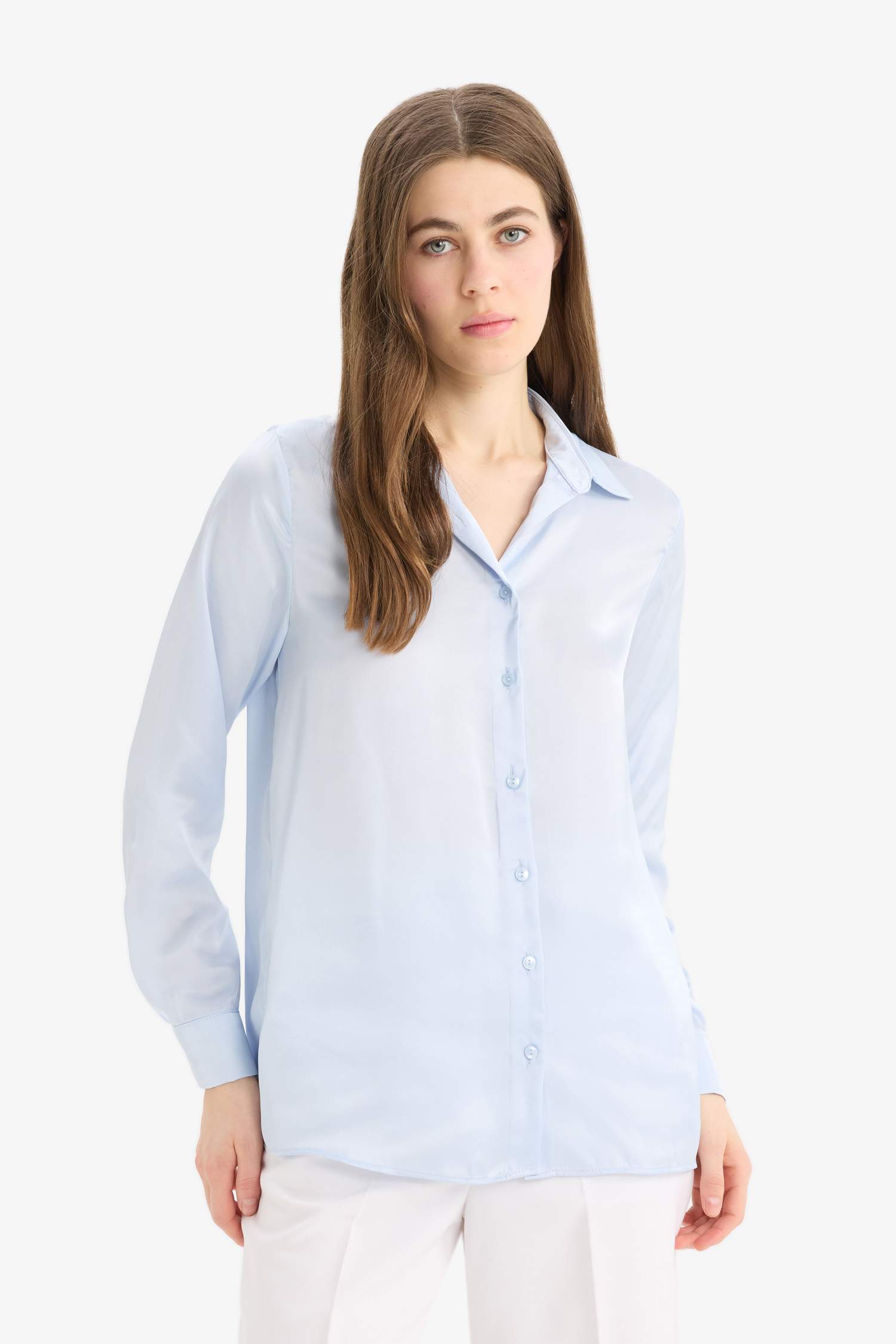 Regular Fit Saten Uzun Kollu Gömlek