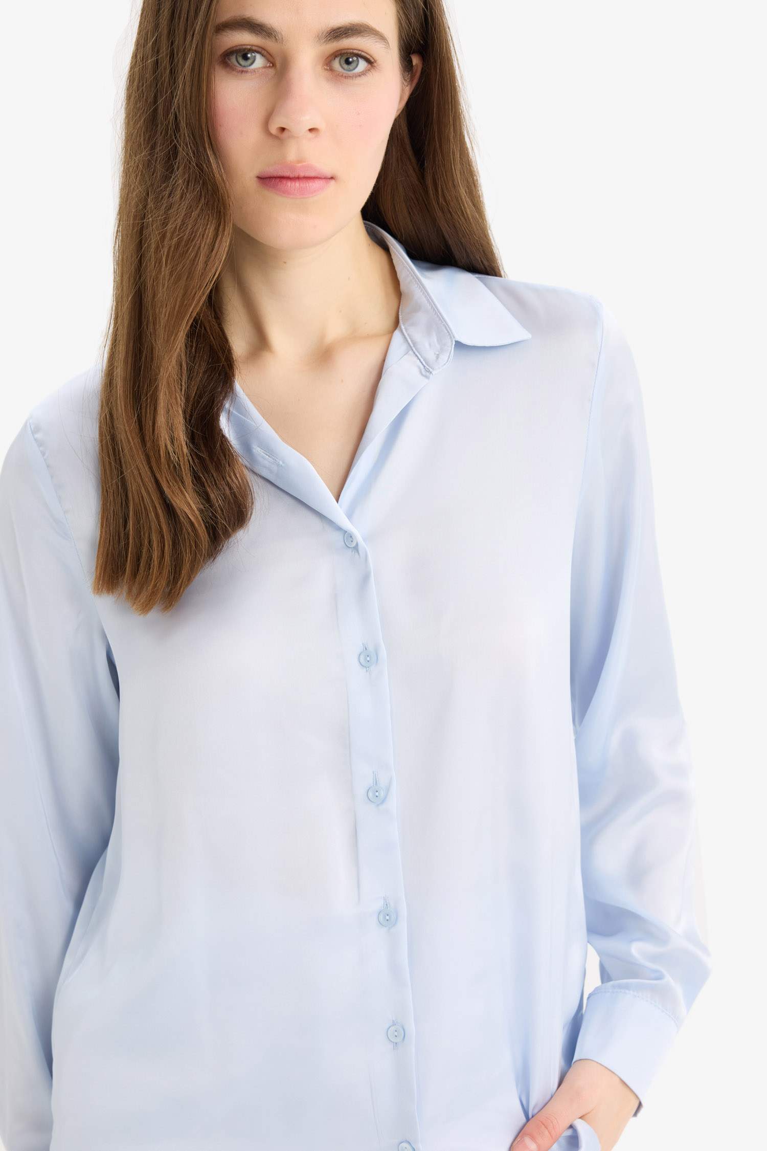 Regular Fit Saten Uzun Kollu Gömlek