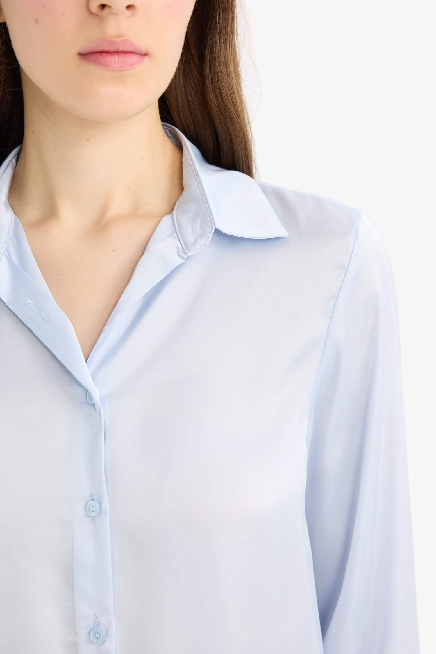 Regular Fit Saten Uzun Kollu Gömlek