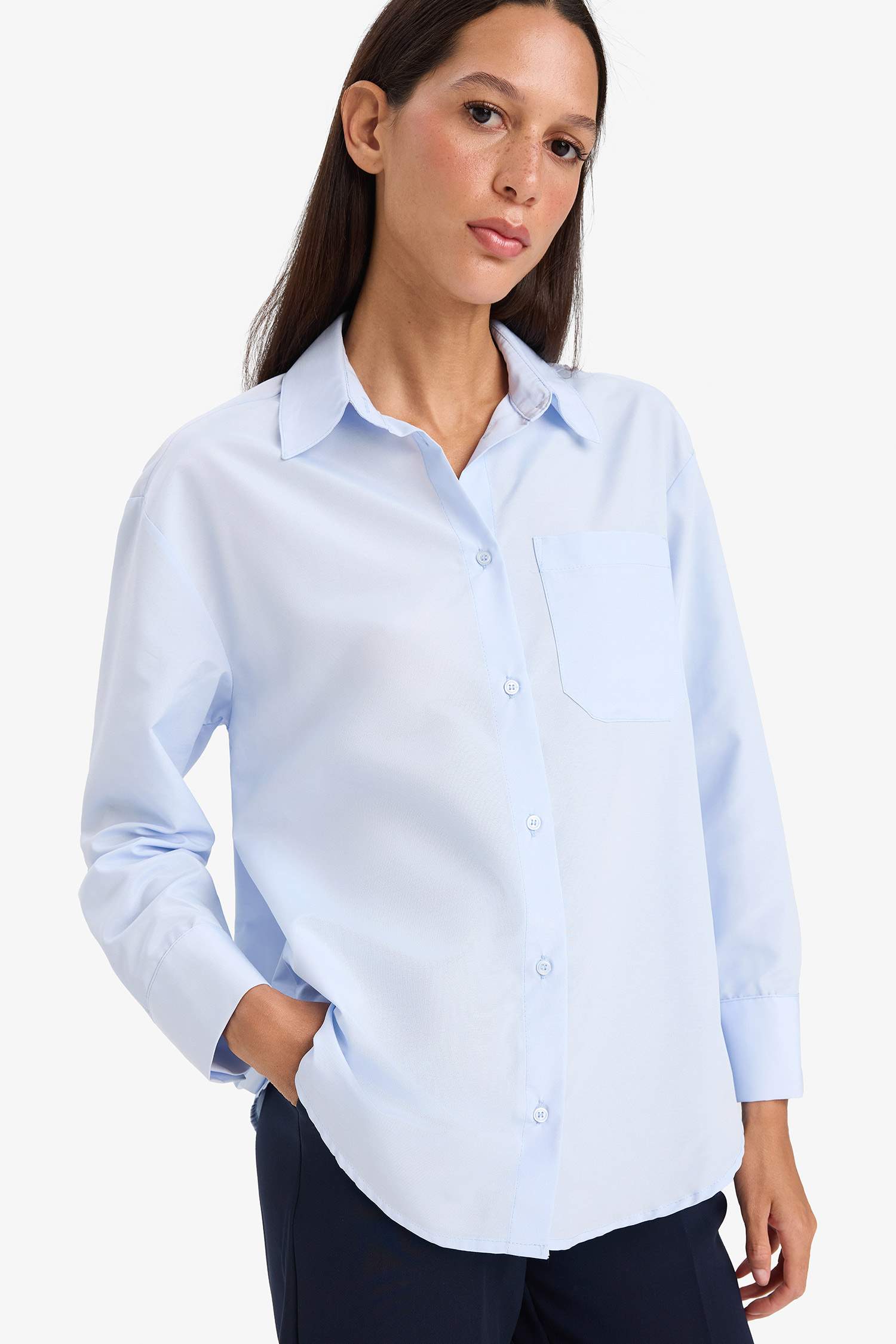 Oversize Fit Shirt Collar Poplin Long Sleeve Shirt