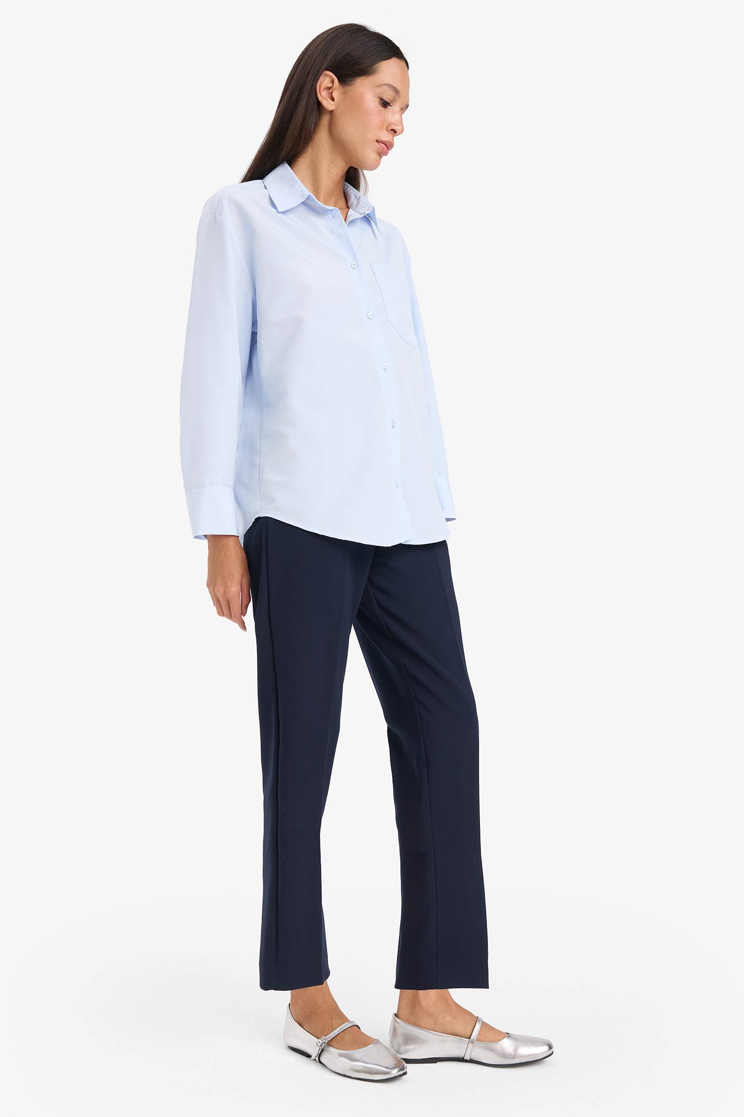 Oversize Fit Shirt Collar Poplin Long Sleeve Shirt