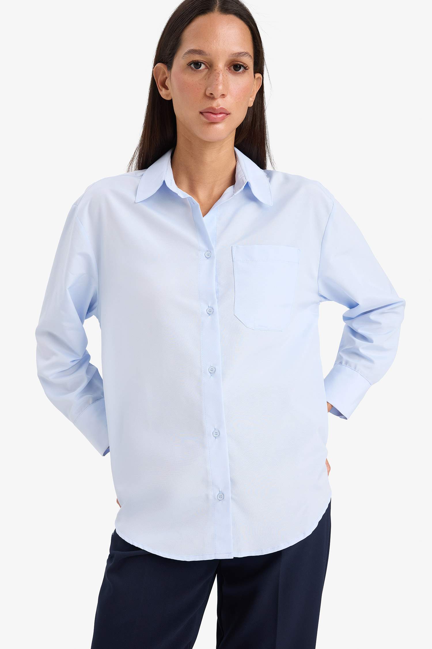 Oversize Fit Shirt Collar Poplin Long Sleeve Shirt