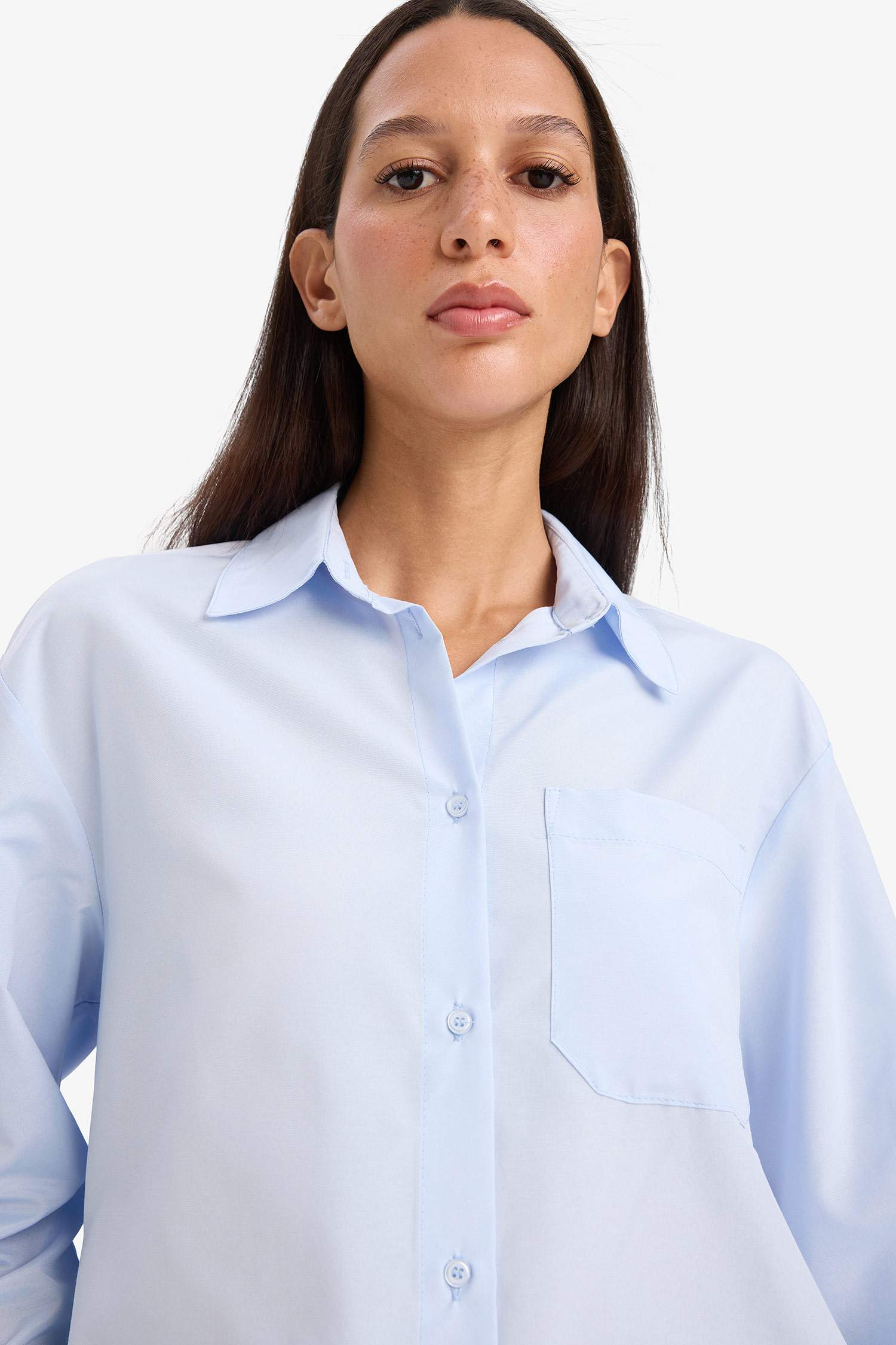 Oversize Fit Shirt Collar Poplin Long Sleeve Shirt