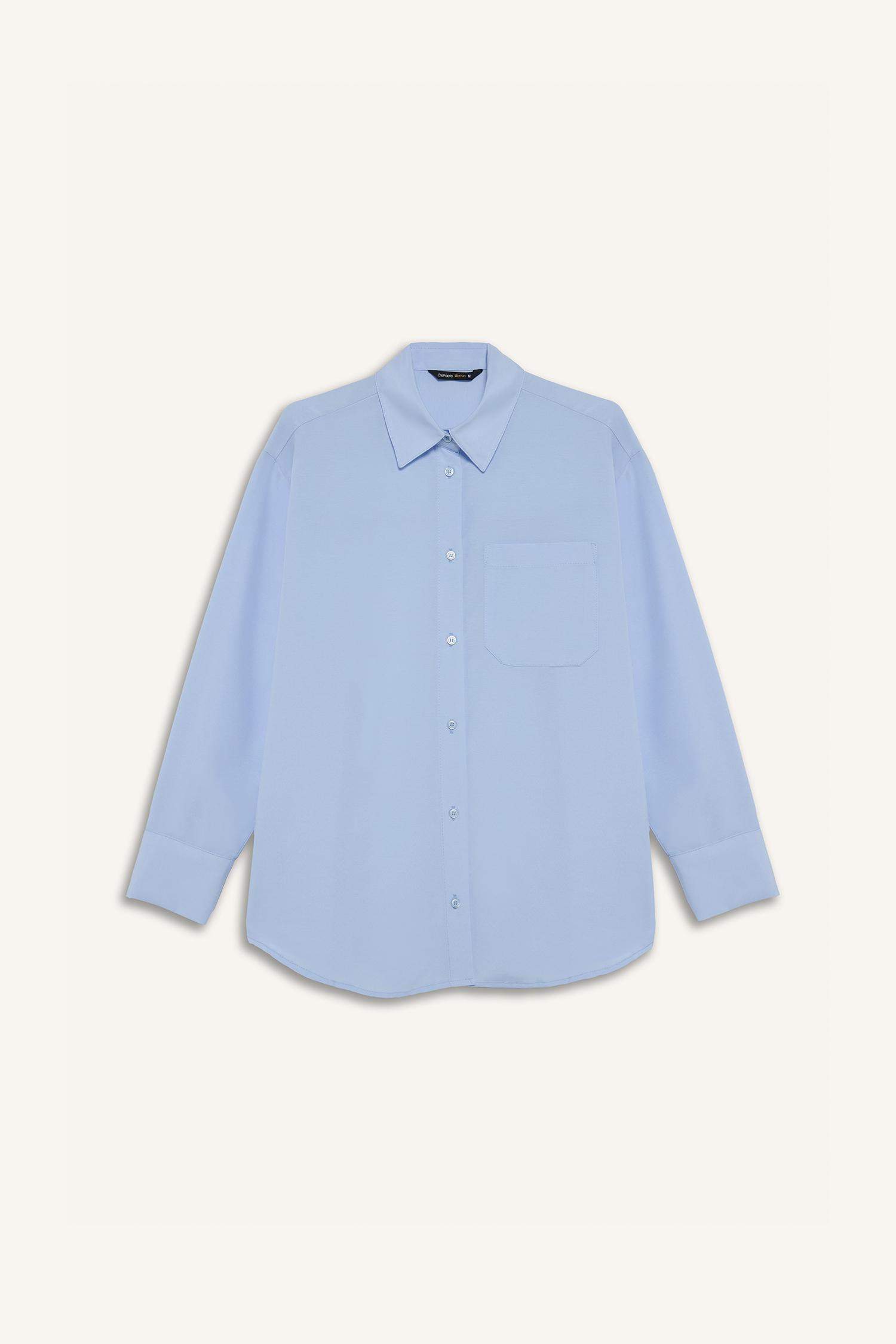Oversize Fit Shirt Collar Poplin Long Sleeve Shirt