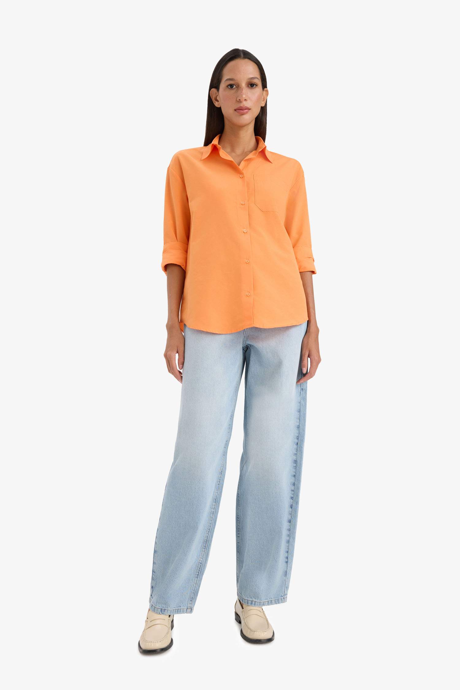 Oversize Fit Shirt Collar Poplin Long Sleeve Shirt