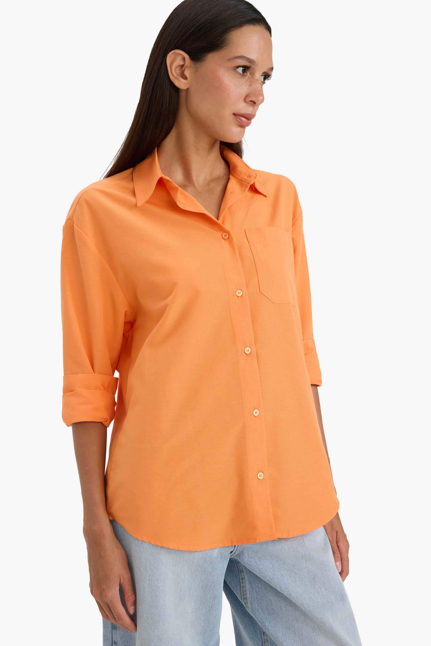 Oversize Fit Shirt Collar Poplin Long Sleeve Shirt