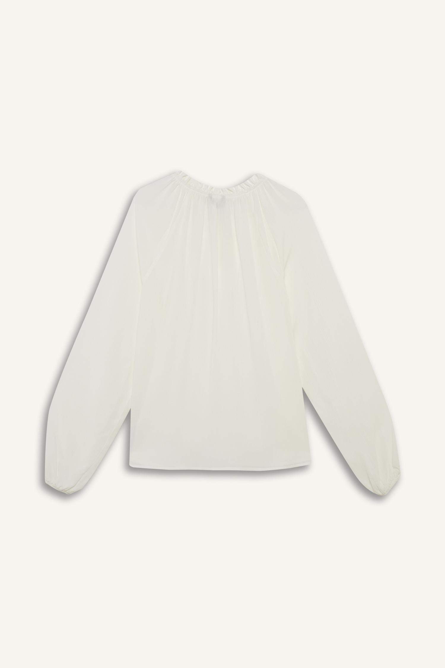 Regular Fıt Bisiklet Yaka Krinkıl Kumaş Uzun Kollu Bluz