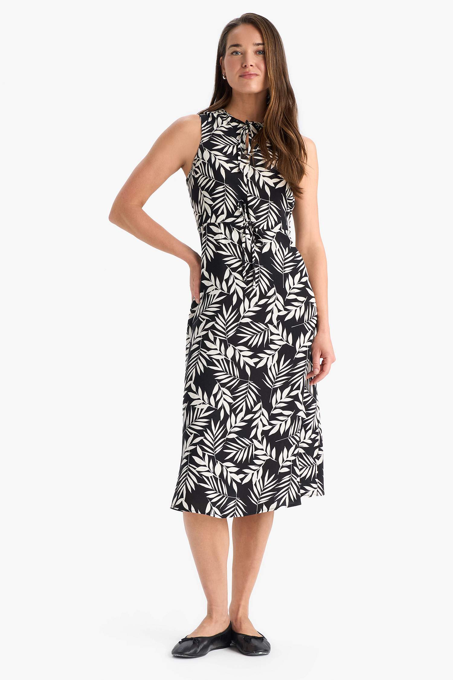 Regular Fit Gathered Collar Floral Midi Dress
