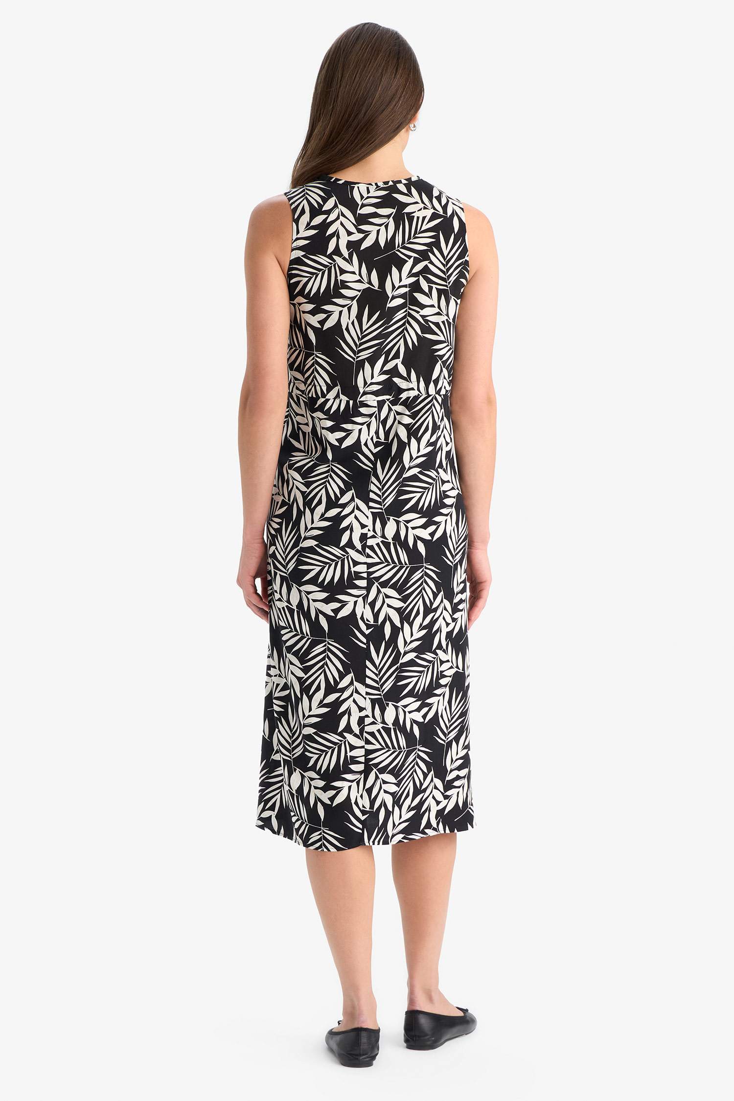 Regular Fit Gathered Collar Floral Midi Dress
