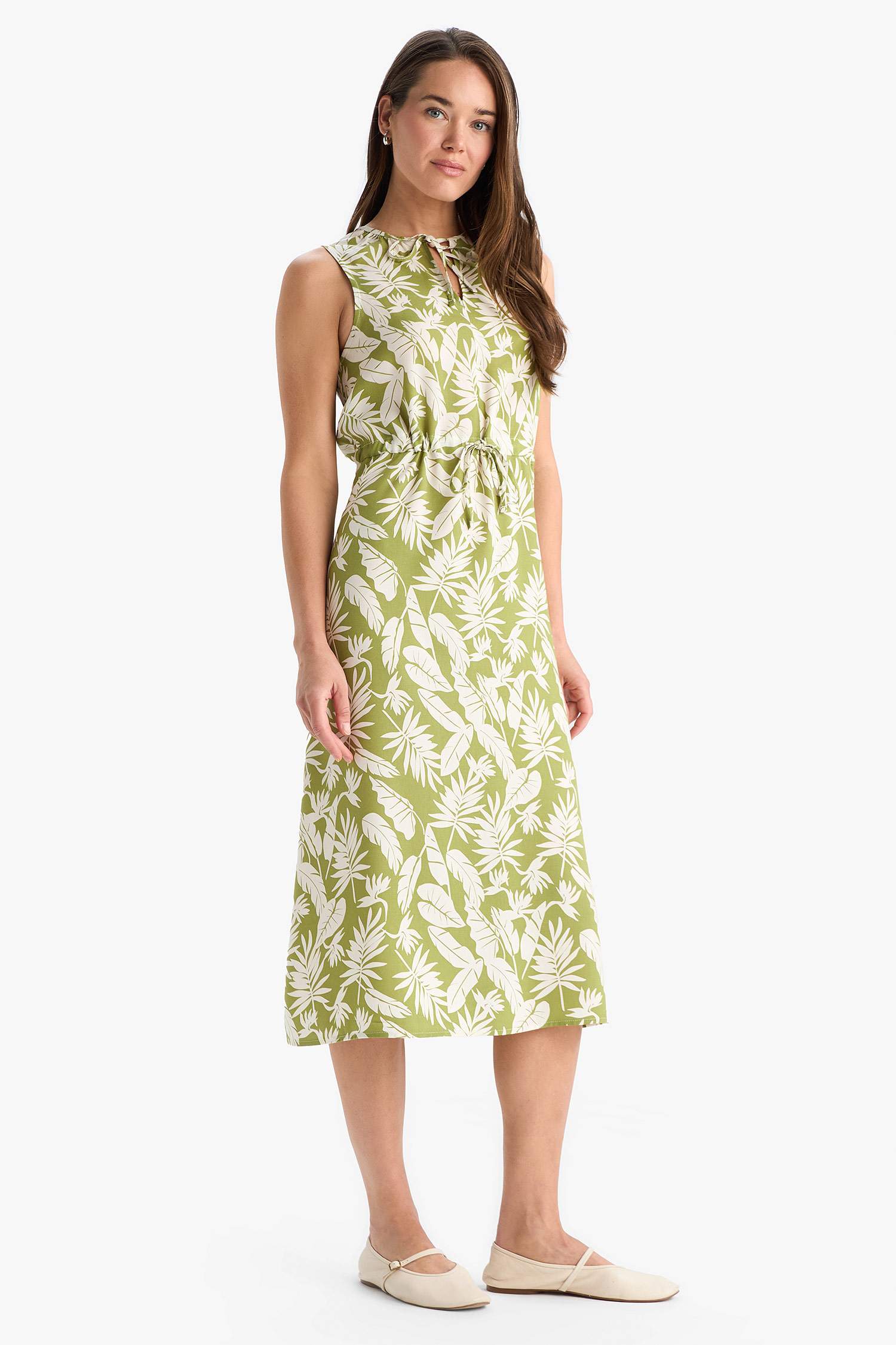 Regular Fit Patterned Sleeveless Midi Dress