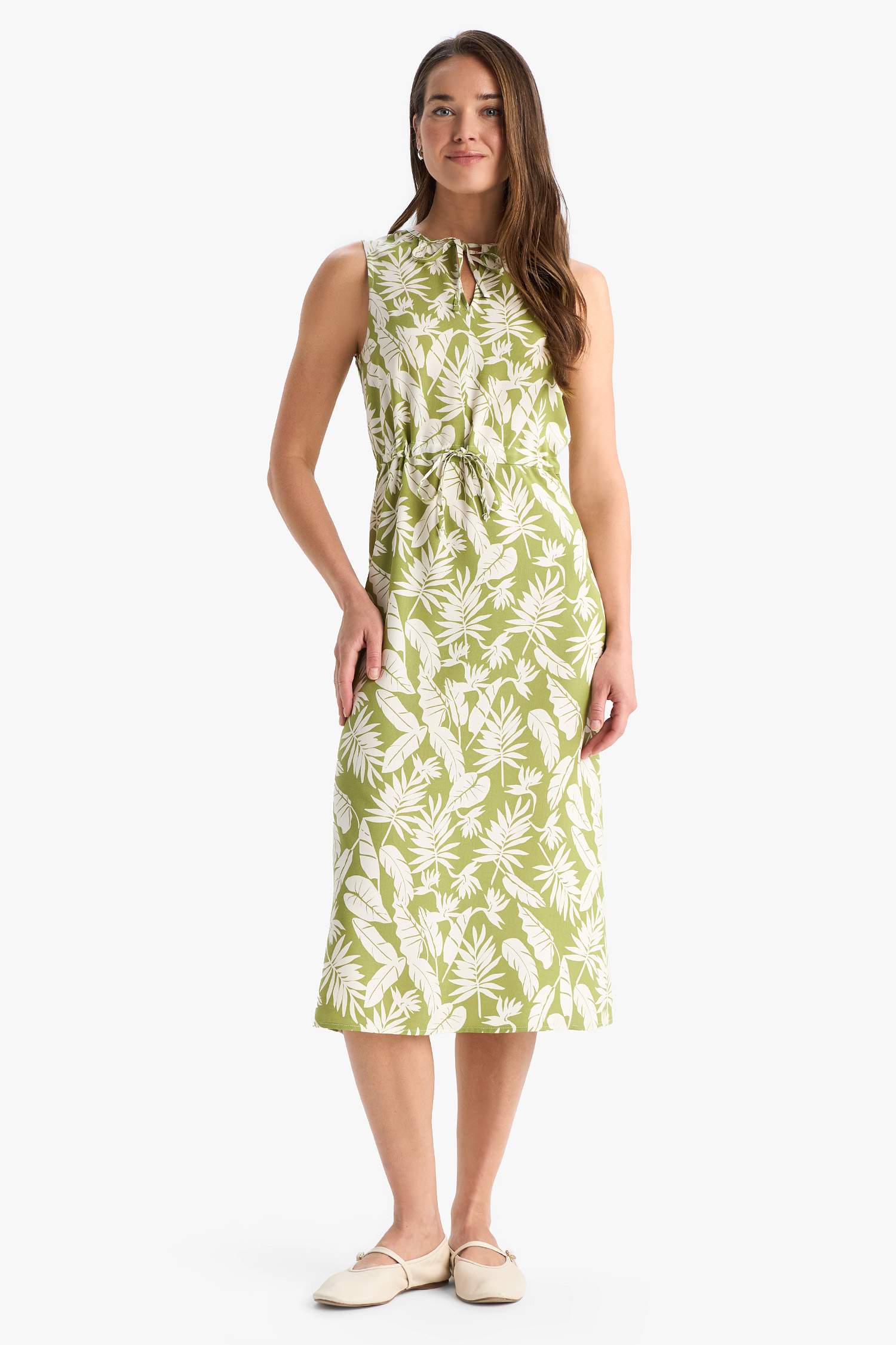 Regular Fit Patterned Sleeveless Midi Dress