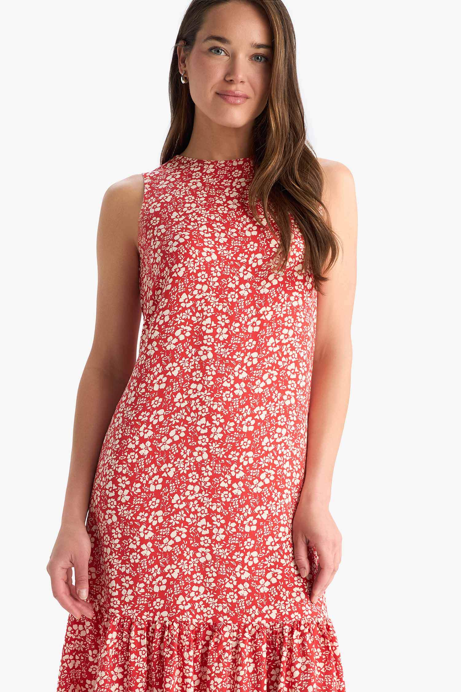 Regular Fit Crew Neck Sleeveless Floral Midi Dress
