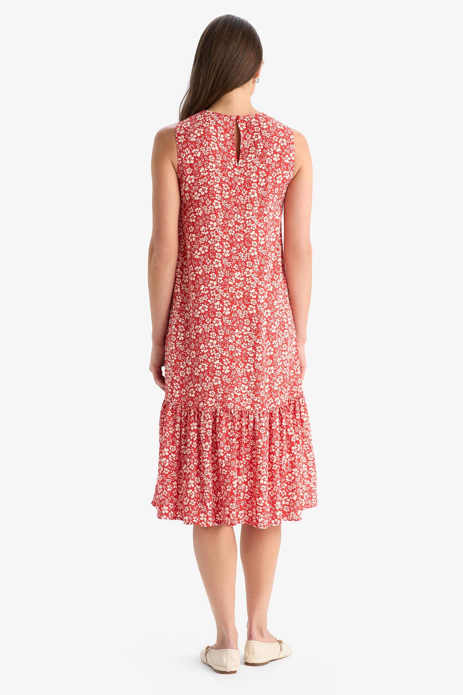 Regular Fit Crew Neck Sleeveless Floral Midi Dress