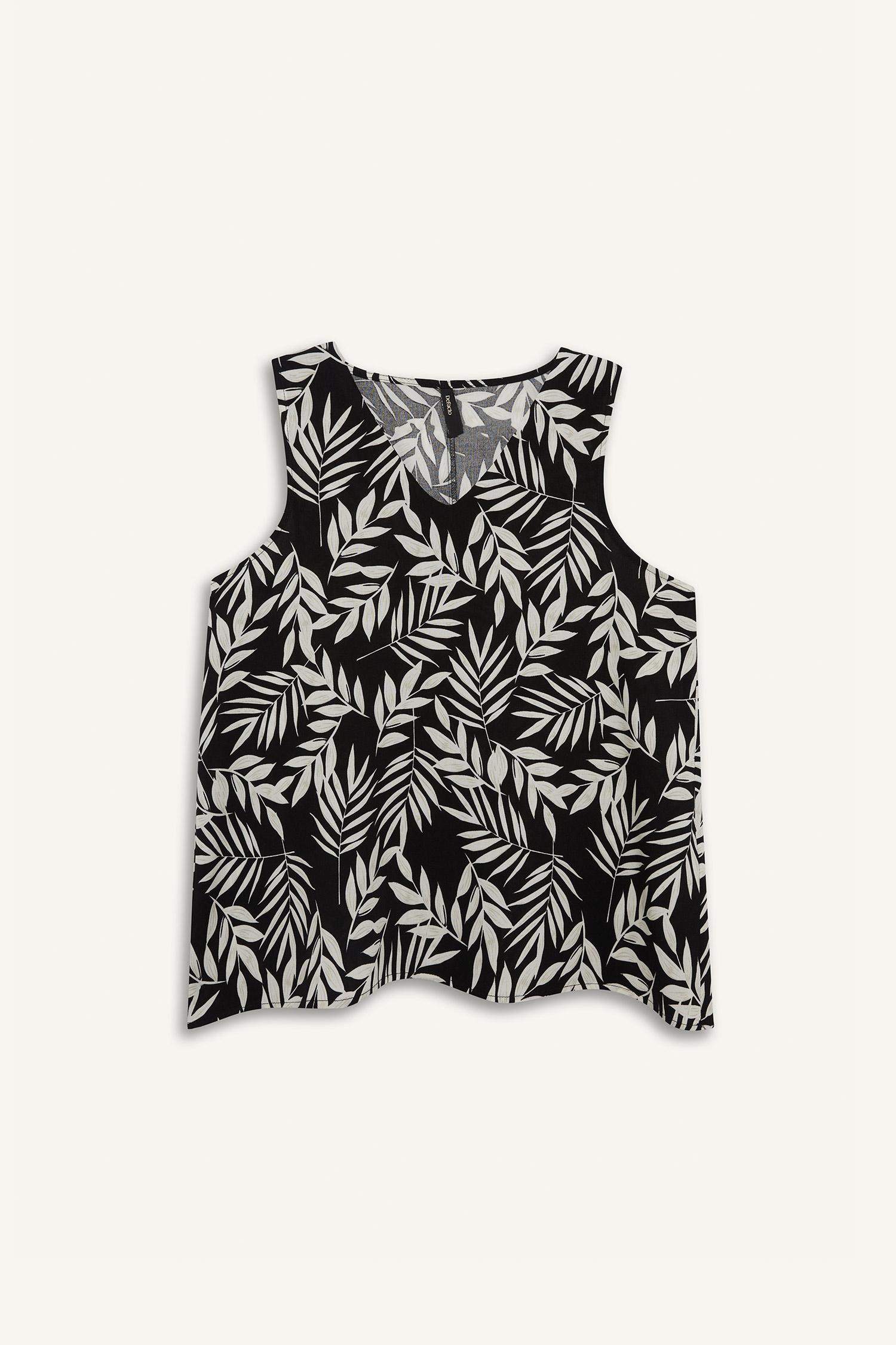 Regular Fit V Yaka Desenli Kolsuz Bluz