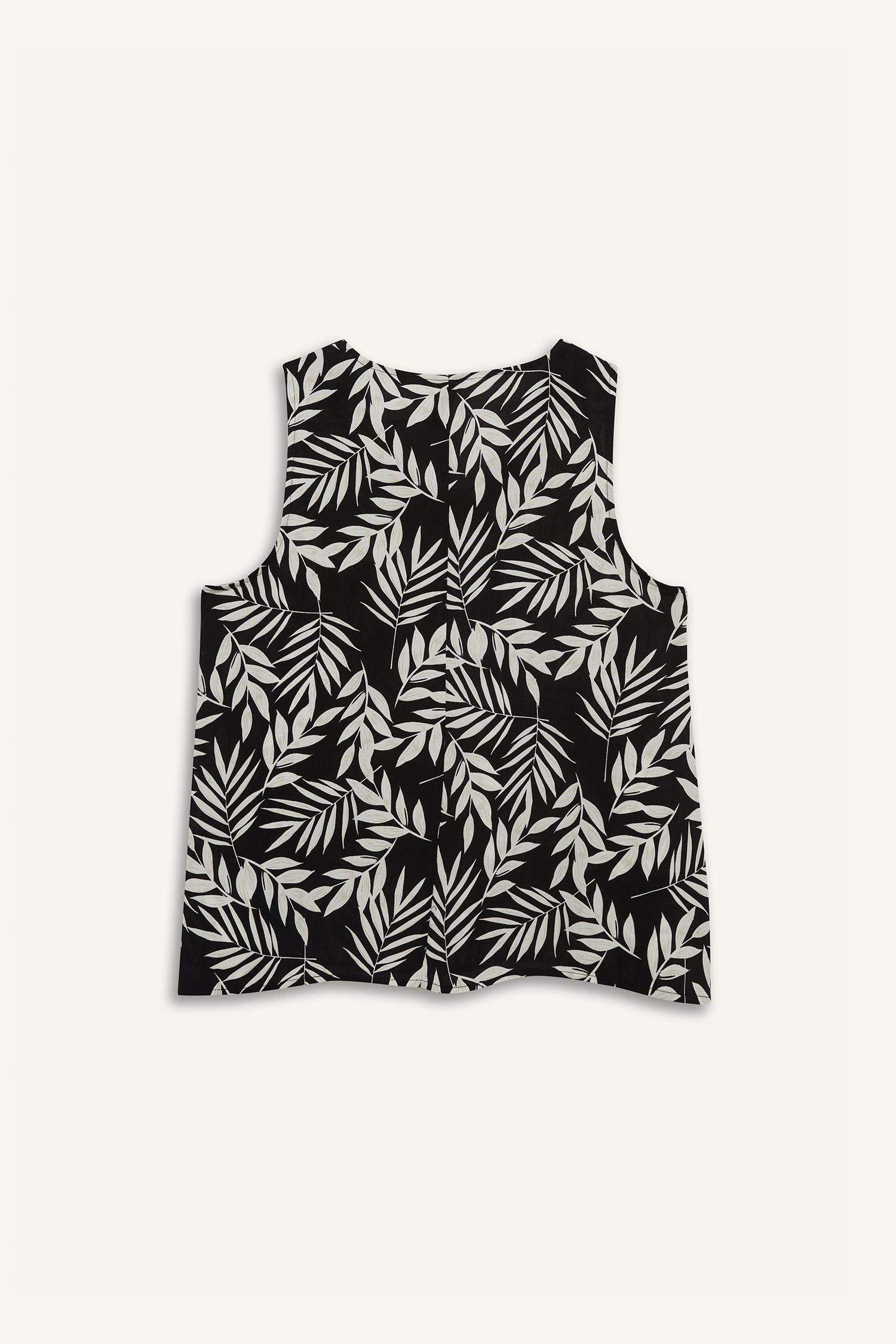 Regular Fit V Yaka Desenli Kolsuz Bluz