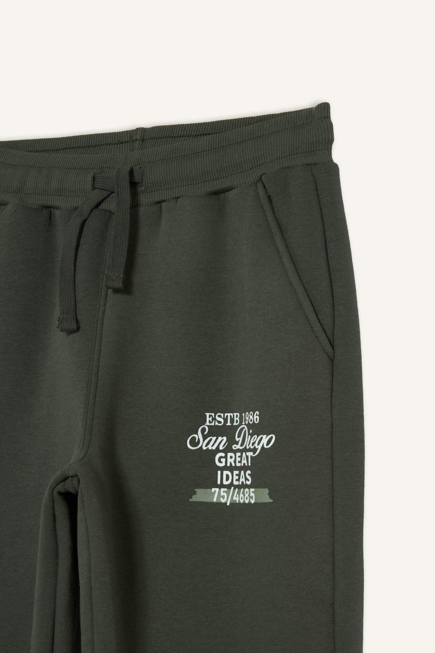 سروال بطبعة شعار قماش سميك قصة عادية