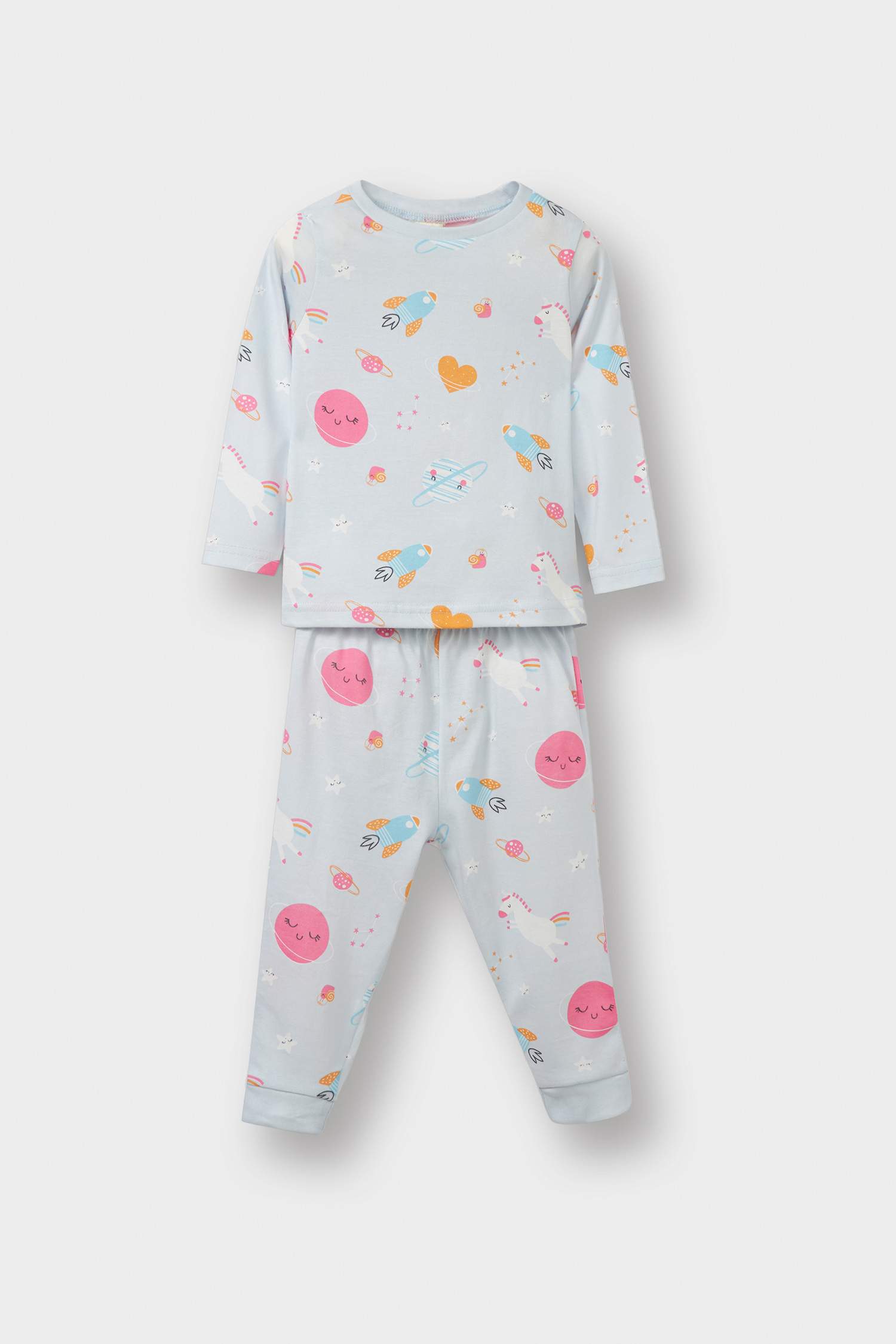 Baby Girl Space Printed Cotton Top Bottoms 2 Piece Pajama Set