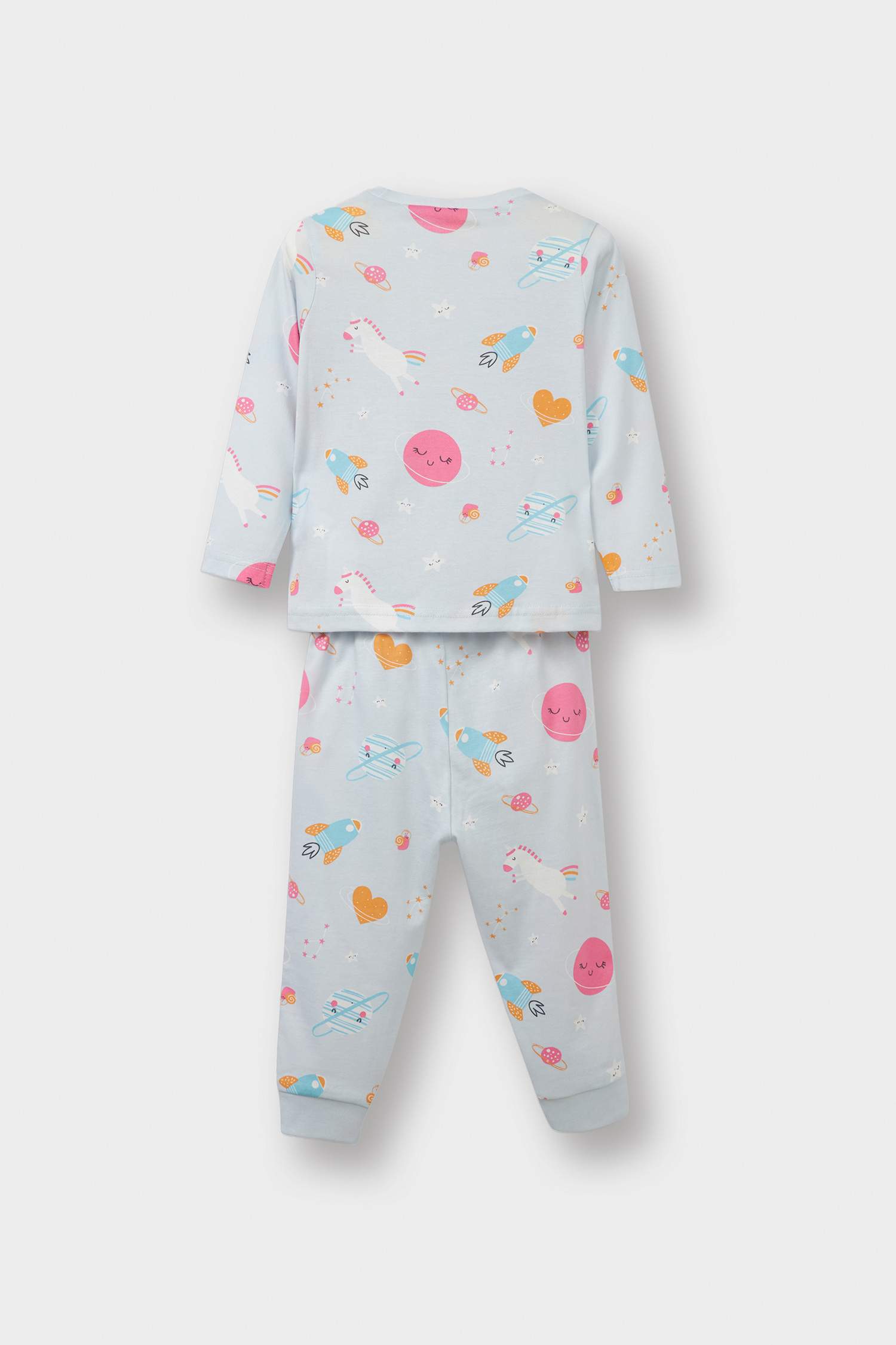 Baby Girl Space Printed Cotton Top Bottoms 2 Piece Pajama Set