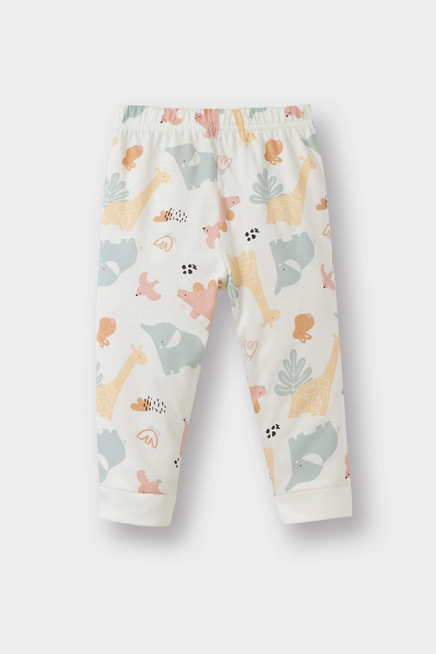 Kız Bebek Pijama Takımı Dinozor Baskılı Uzun Kollu Penye Üst Uzun Alt