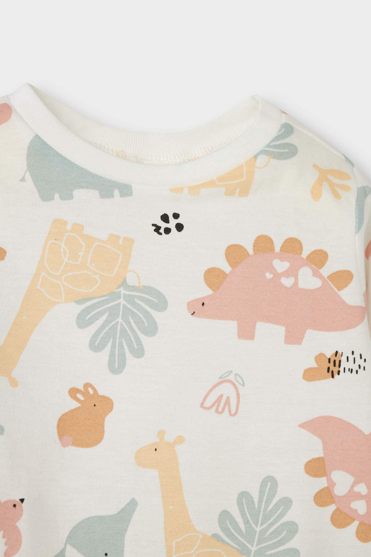 Kız Bebek Pijama Takımı Dinozor Baskılı Uzun Kollu Penye Üst Uzun Alt