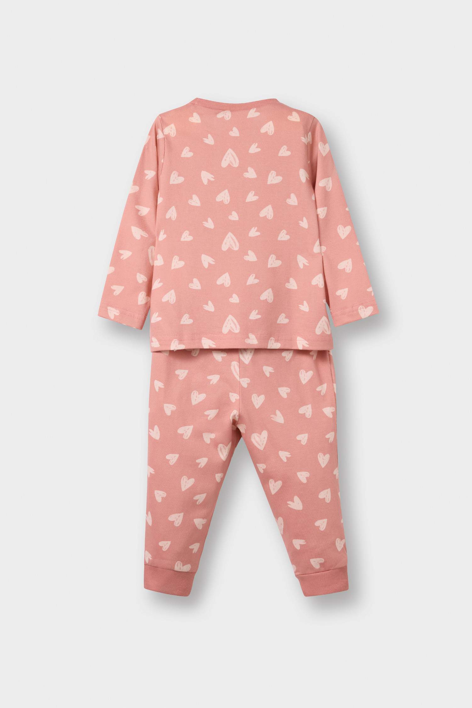 Kız Bebek Pijama Takımı Kalp Desenli Uzun Kollu Penye Üst Uzun Alt
