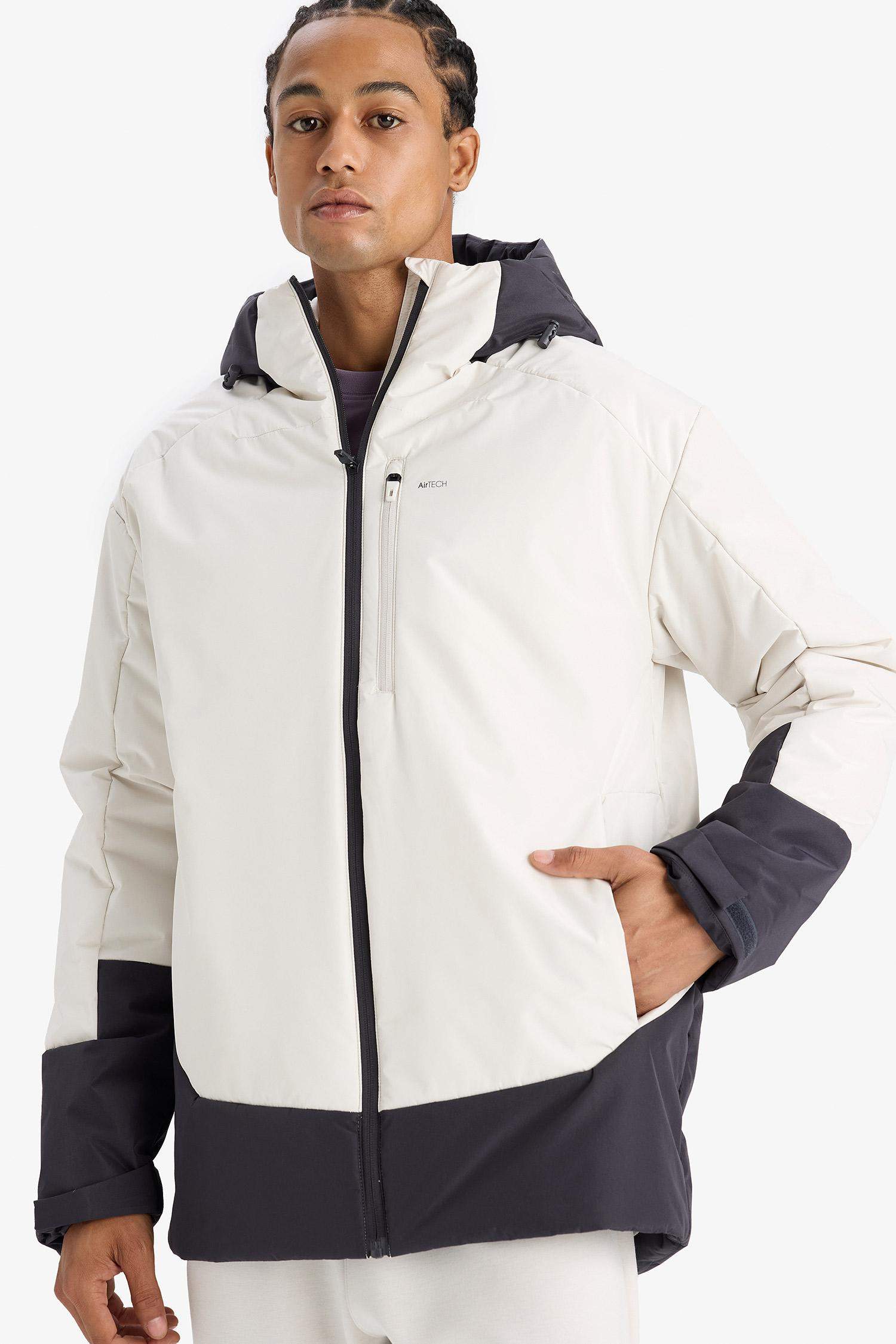 Su İtici Regular Fit Kapüşonlu Fermuarlı Rüzgar Geçirmez Mont