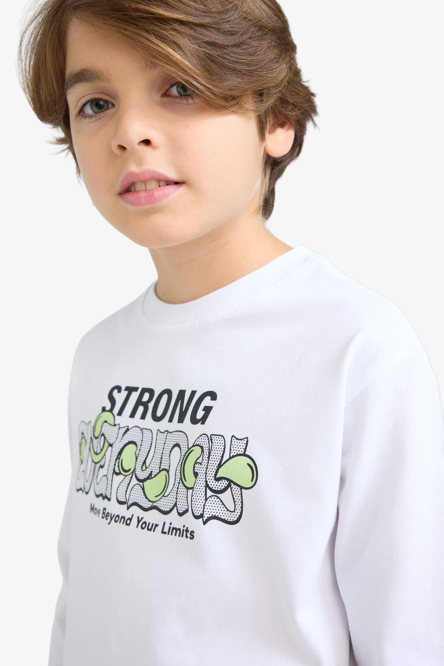 Erkek Çocuk Bisiklet Yaka Baskılı Uzun Kollu Tişört