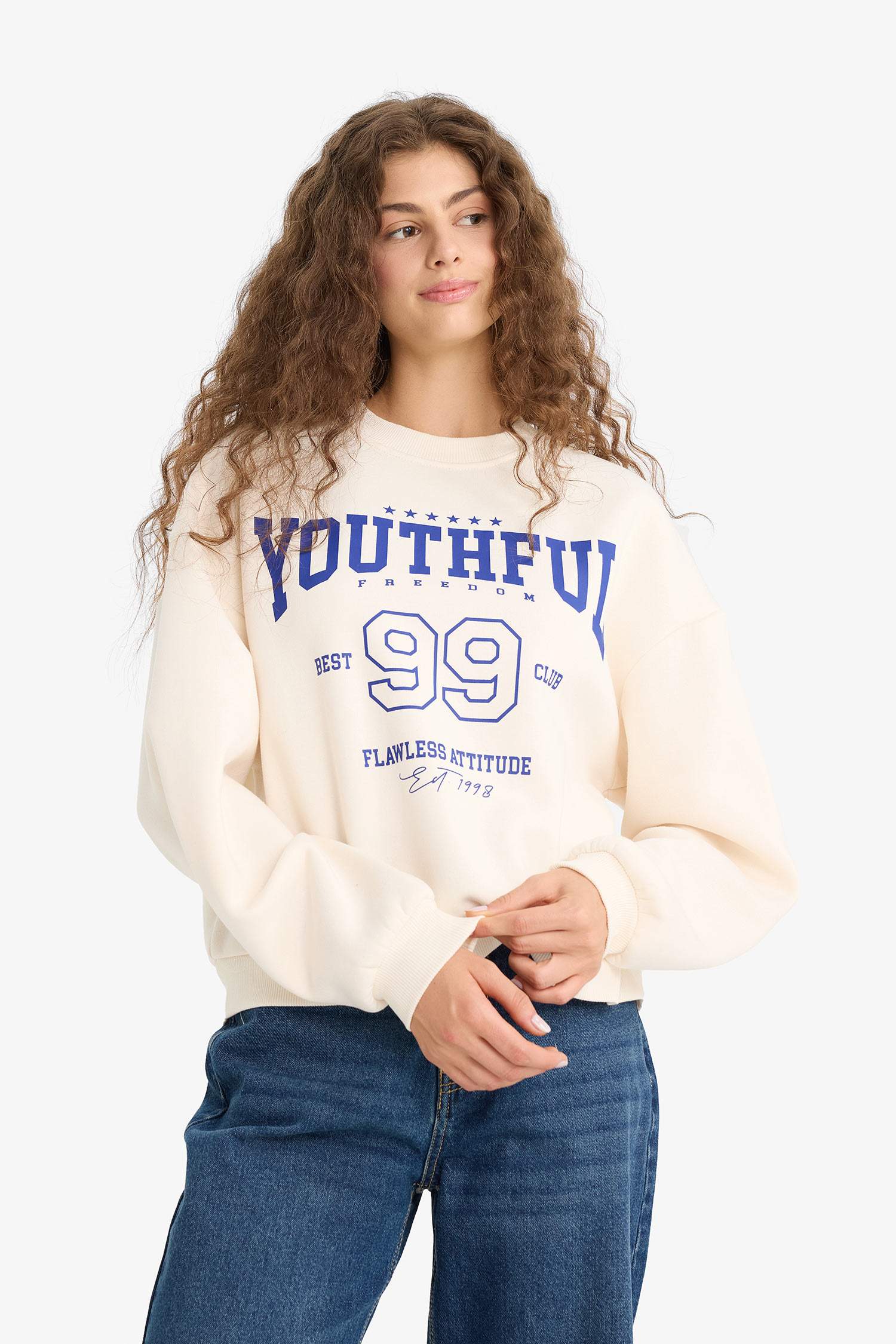 Regular Fit Bisiklet Yaka Baskılı Sweatshirt