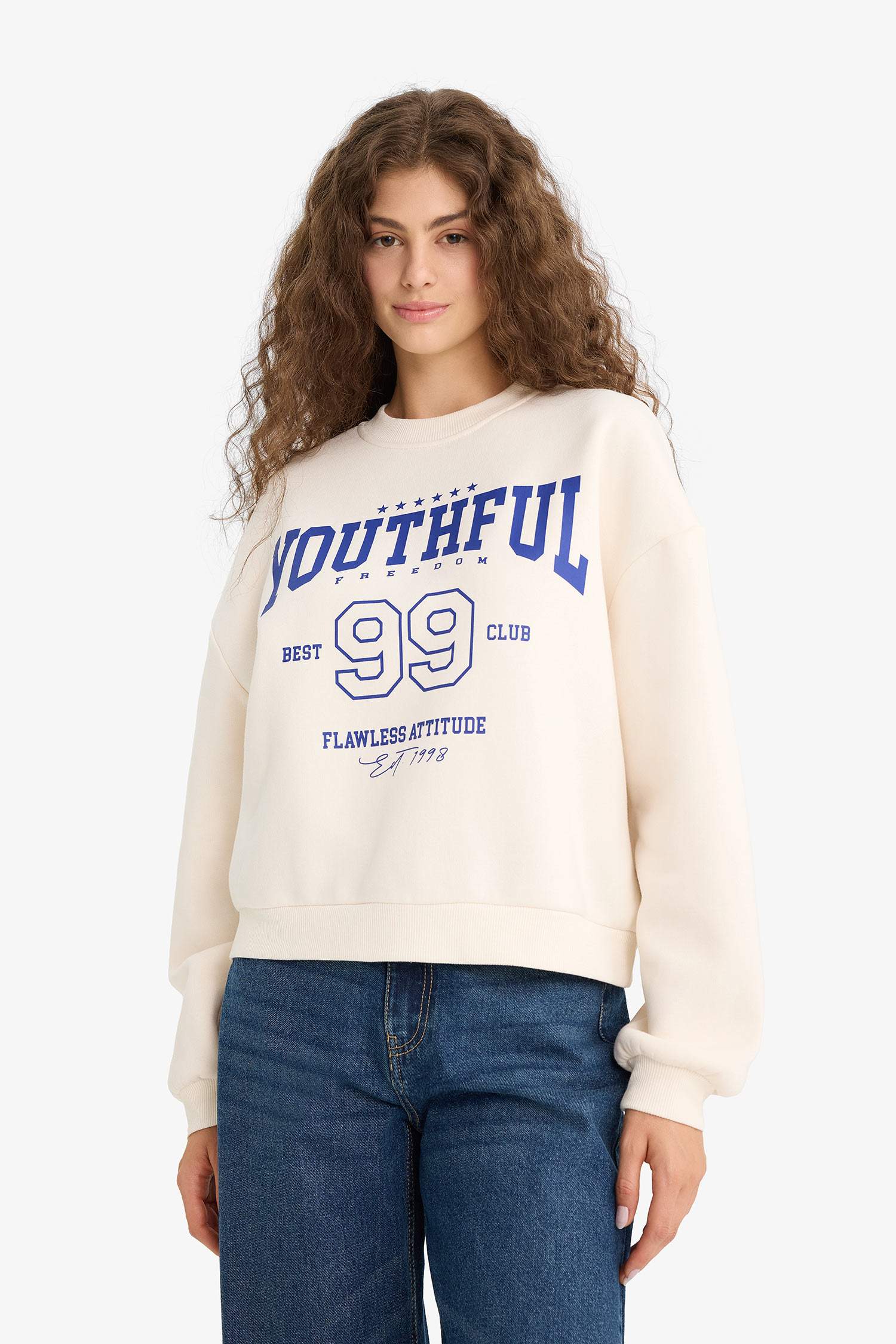 Regular Fit Bisiklet Yaka Baskılı Sweatshirt