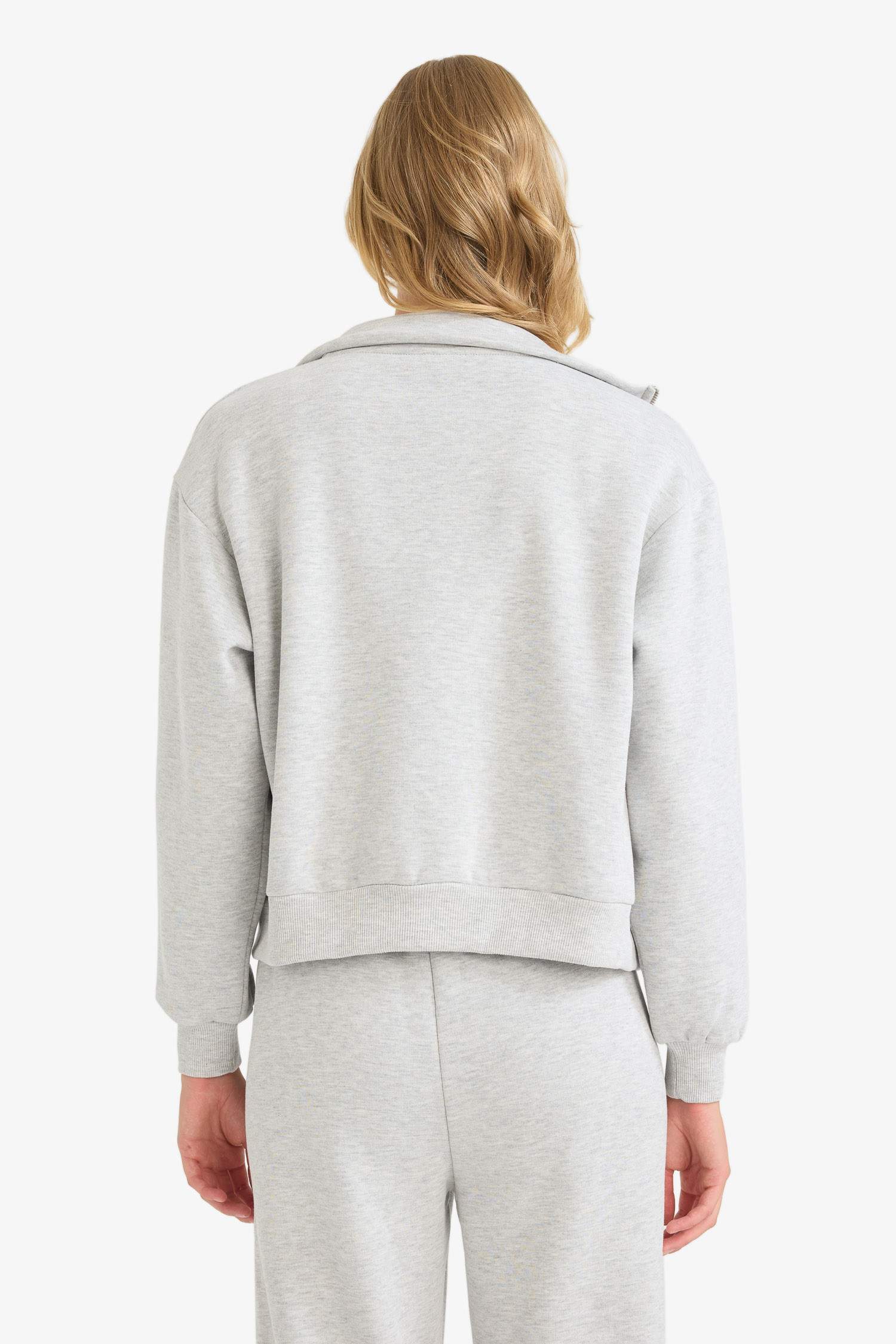 Relax Fit Half Turtleneck Printed Thick Sweatshirt Fabric Cardigan