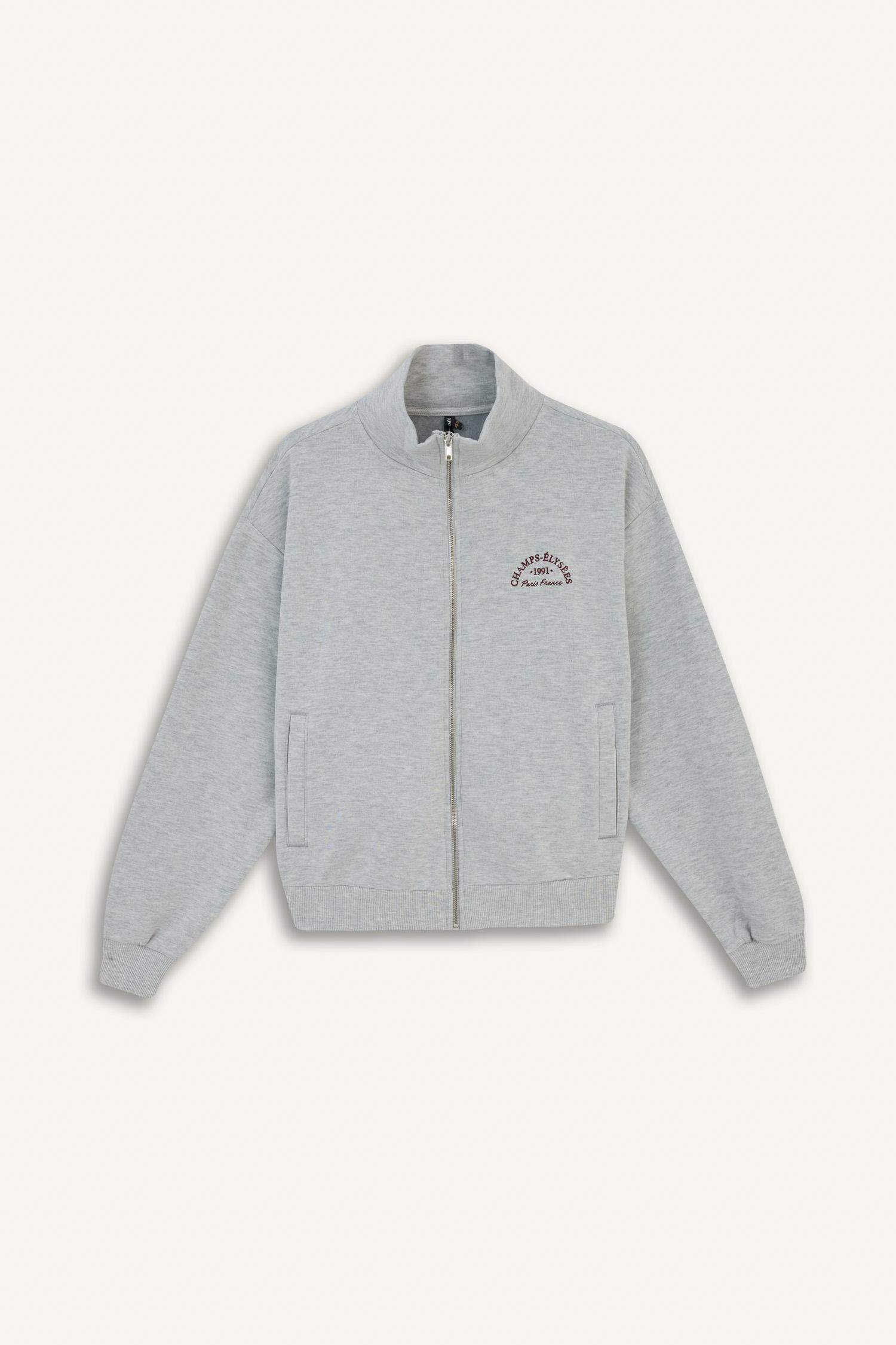 Relax Fit Half Turtleneck Printed Thick Sweatshirt Fabric Cardigan