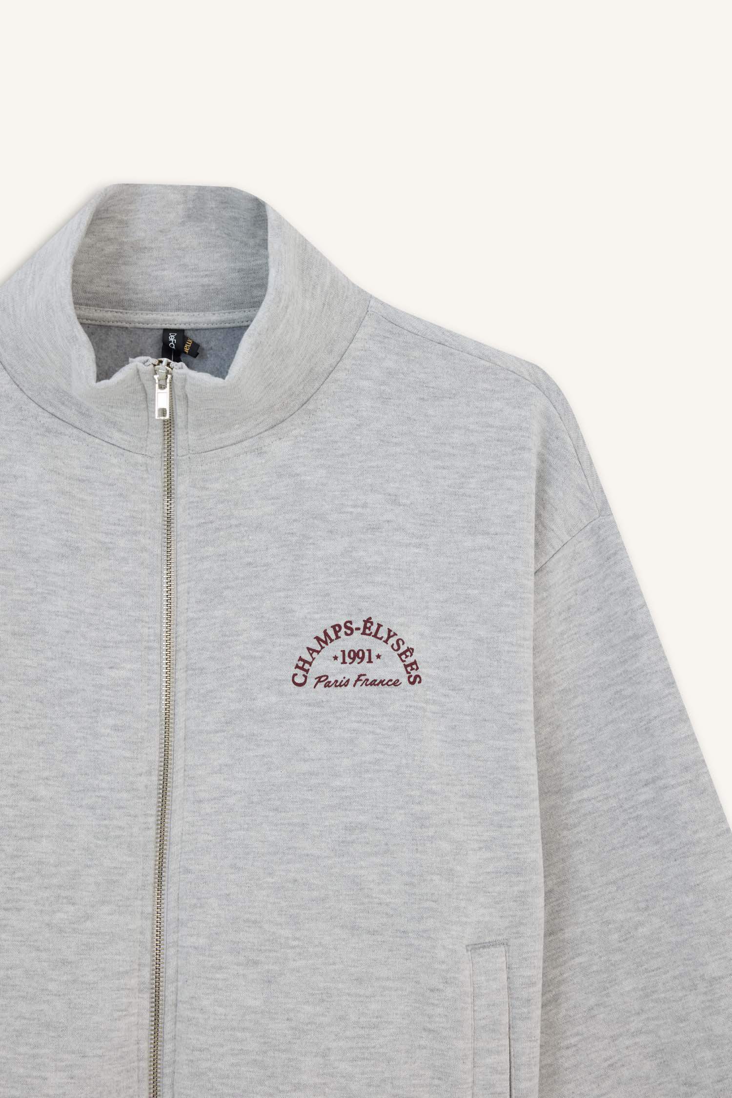 Relax Fit Half Turtleneck Printed Thick Sweatshirt Fabric Cardigan