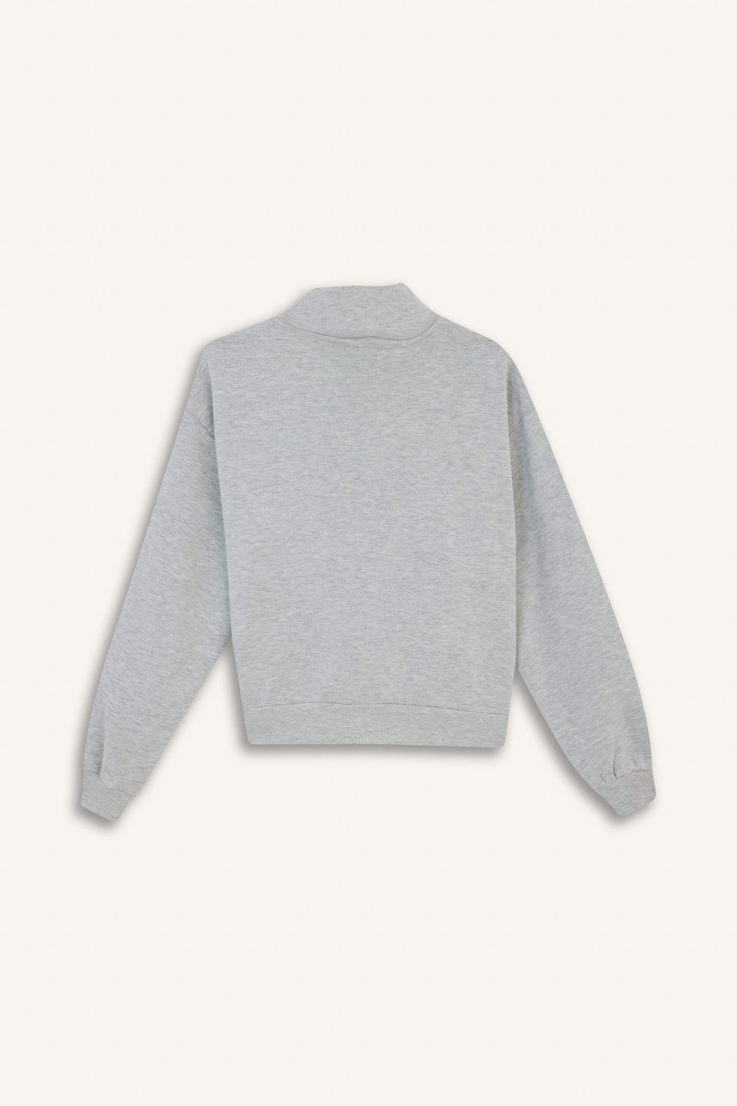 Relax Fit Half Turtleneck Printed Thick Sweatshirt Fabric Cardigan