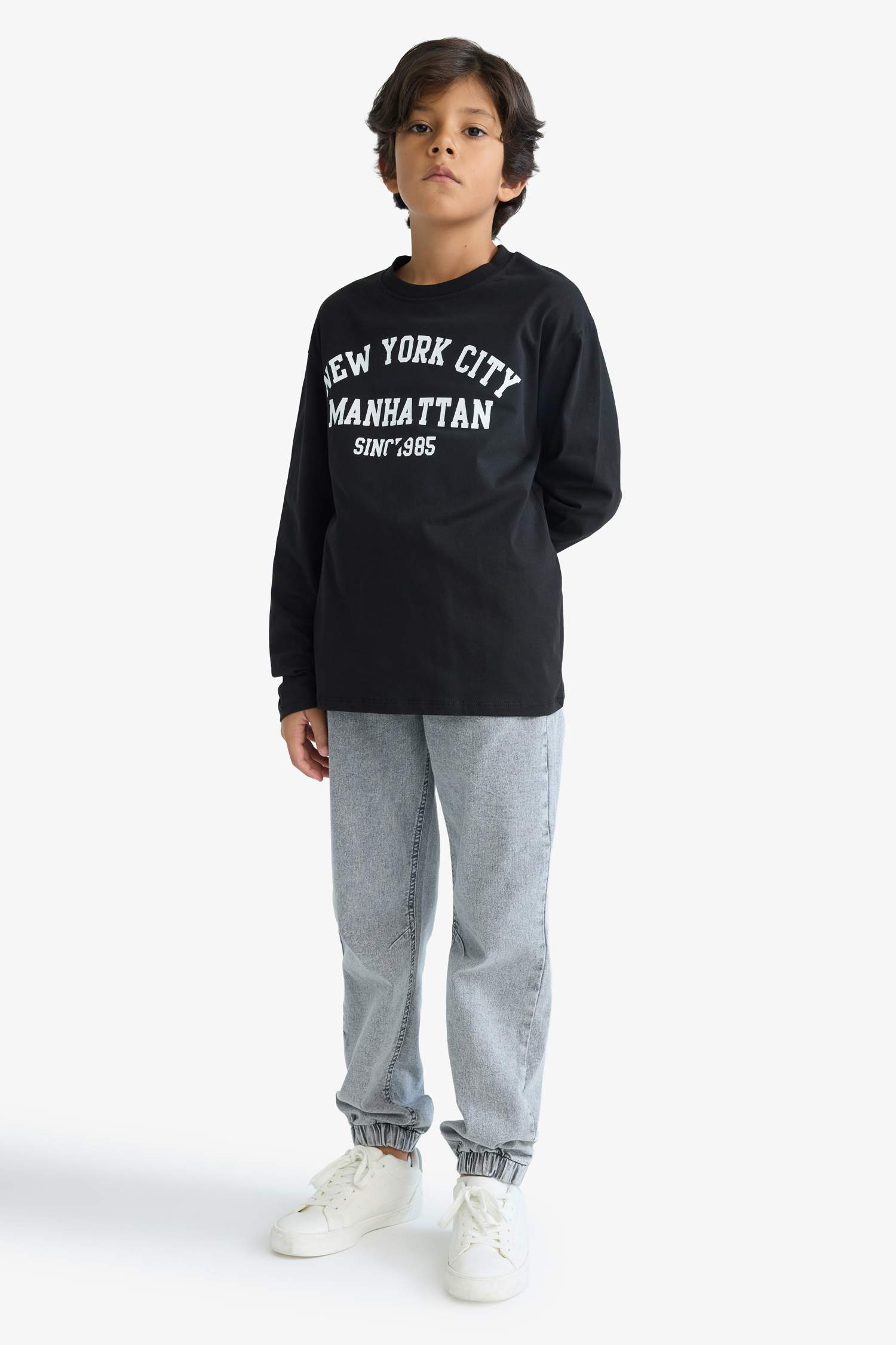 Erkek Çocuk Bisiklet Yaka Baskılı Uzun Kollu Tişört