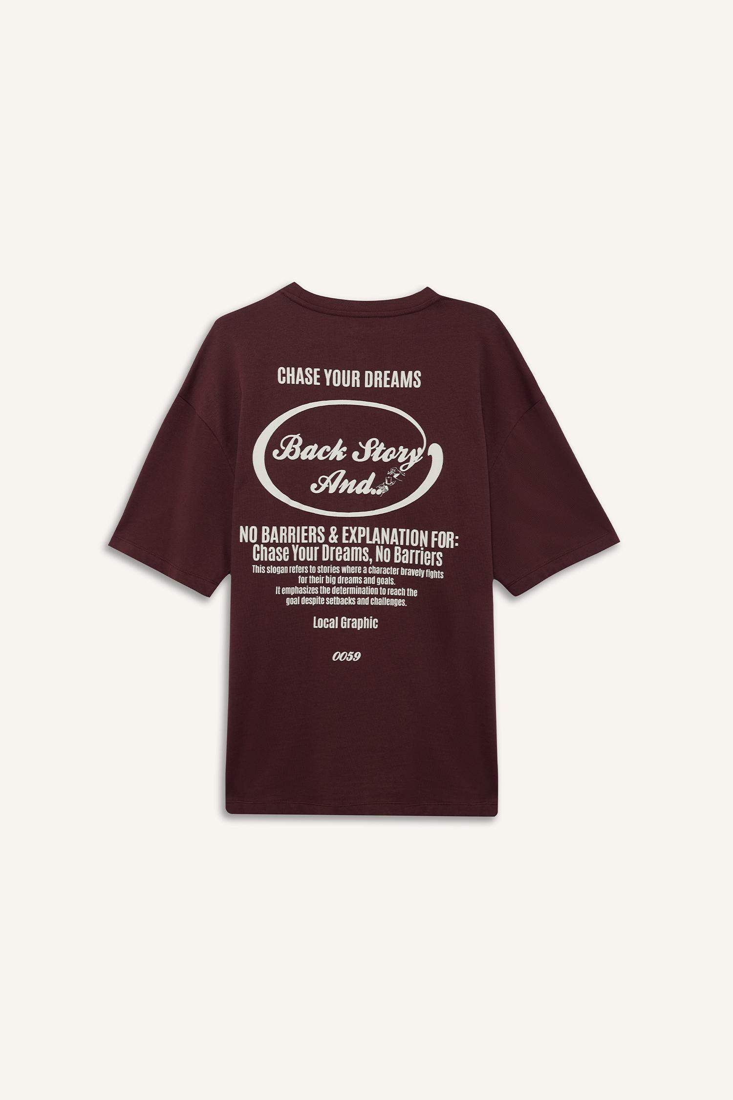 %100 Pamuk Boxy Fit Rahat Kesim Bisiklet Yaka Sırt Baskılı Kısa Kollu Tişört