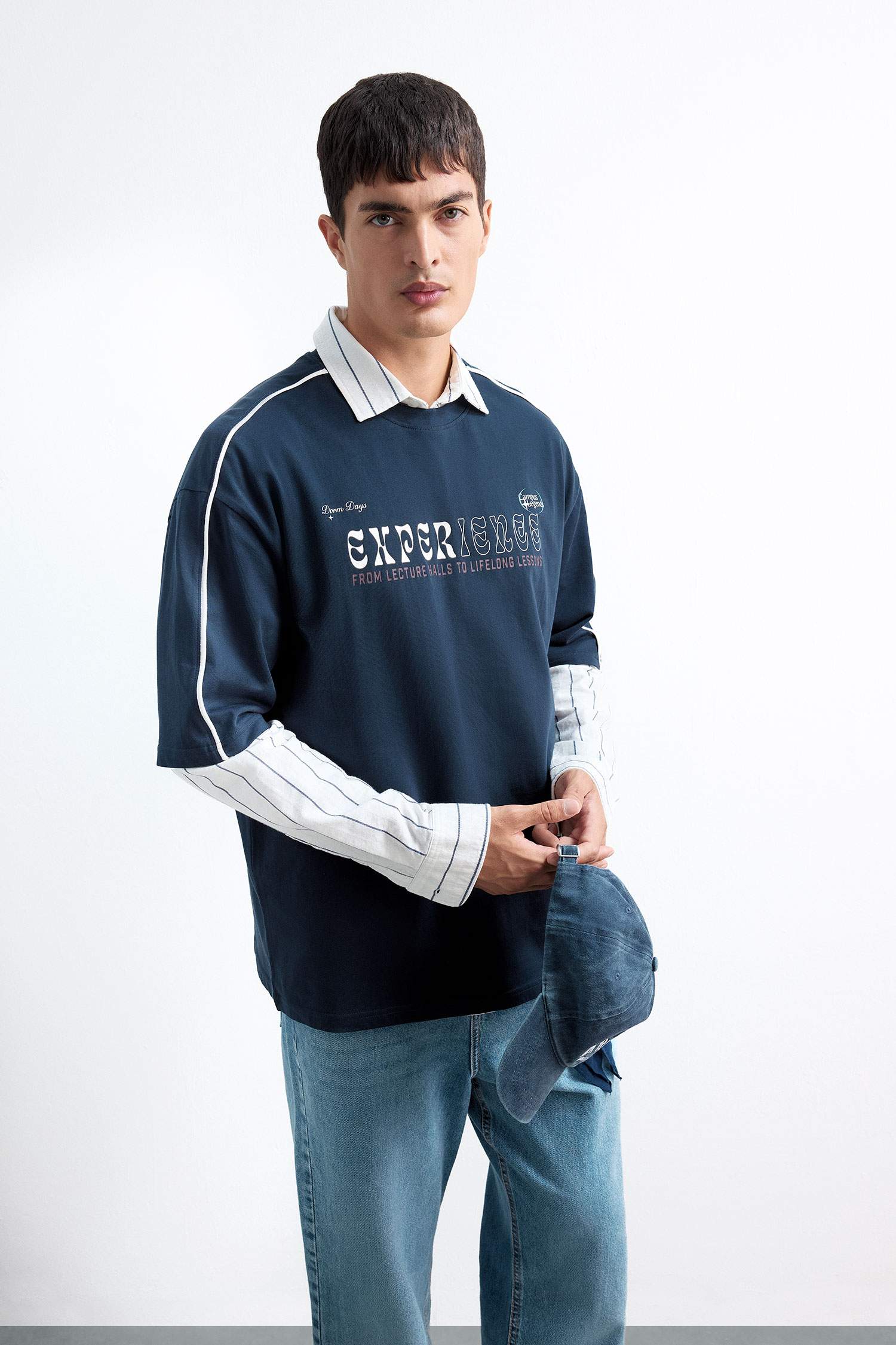 %100 Pamuk Loose Fit Rahat Kesim Bisiklet Yaka Sırt Baskılı Kısa Kollu Tişört