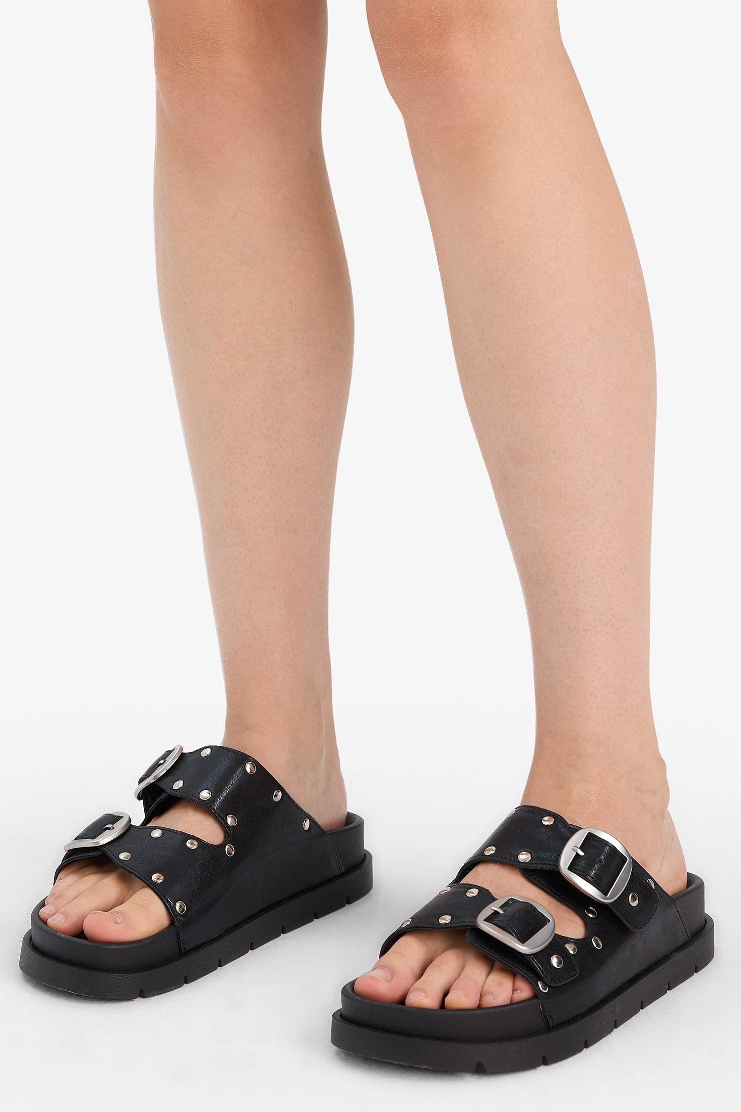 Sandales à deux brides en simili cuir pour femme